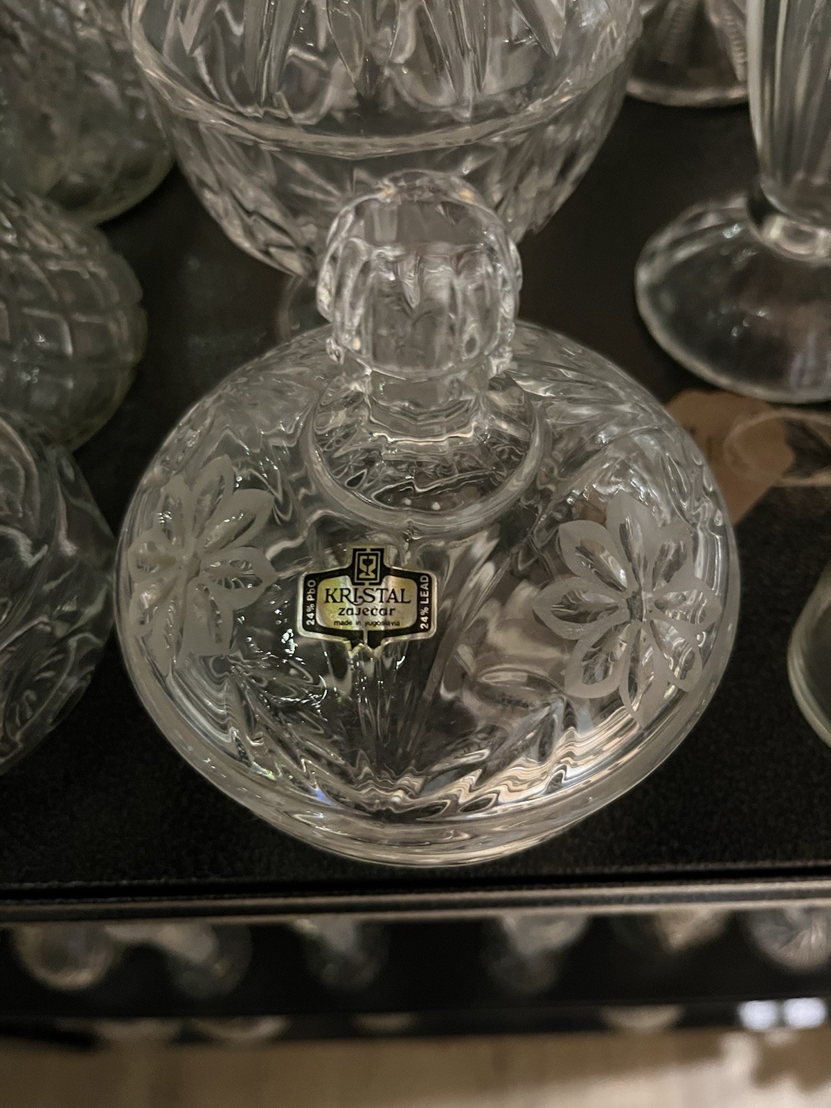 Vintage Zajecar 24% Lead Crystal Lidded Dish w/ Label