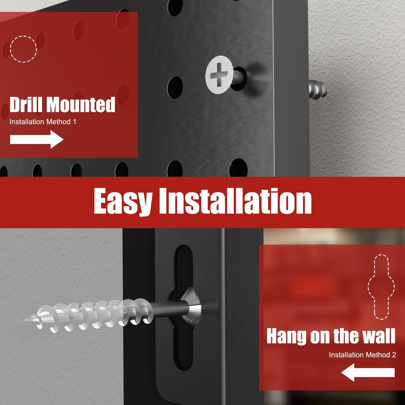 4 Pack Metal Pegboard Panels with 50 Hooks, Black Pegboard Wall Organizer, Pe...