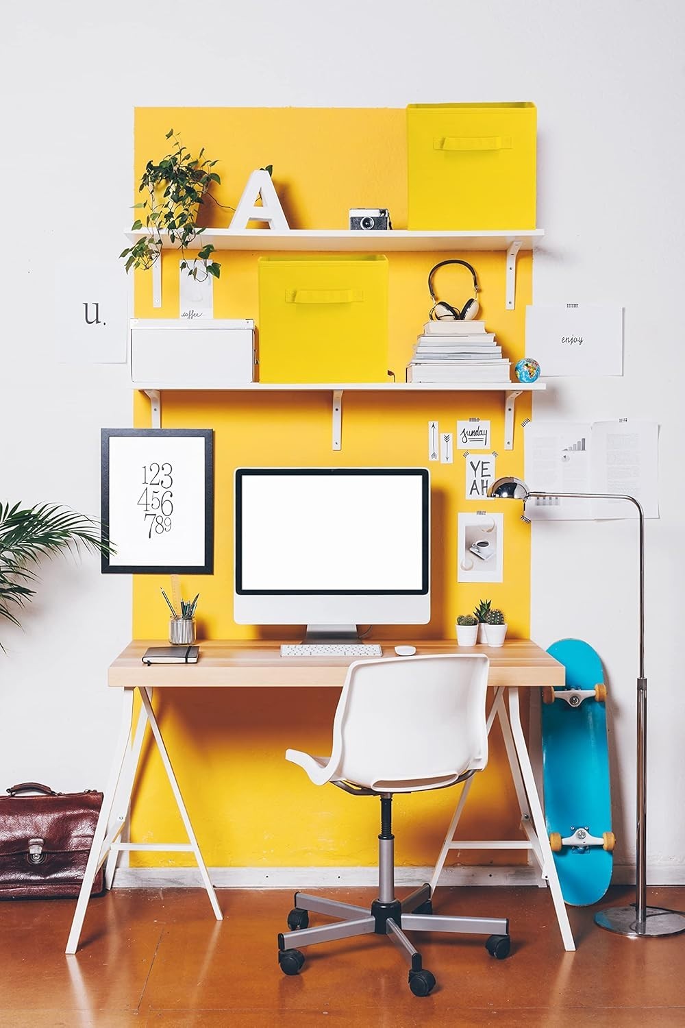 Space-Saving 6-Pack Yellow Foldable Cube Bins - Lightweight and Sturdy Design