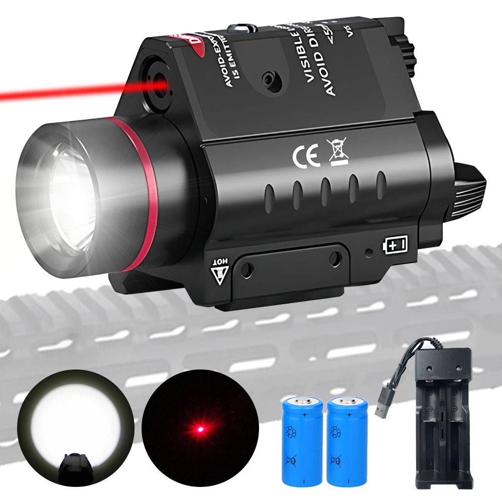 Red Laser Sight Predator LED Light Flashlight 20mm Picatinny Rail Mount +Battery