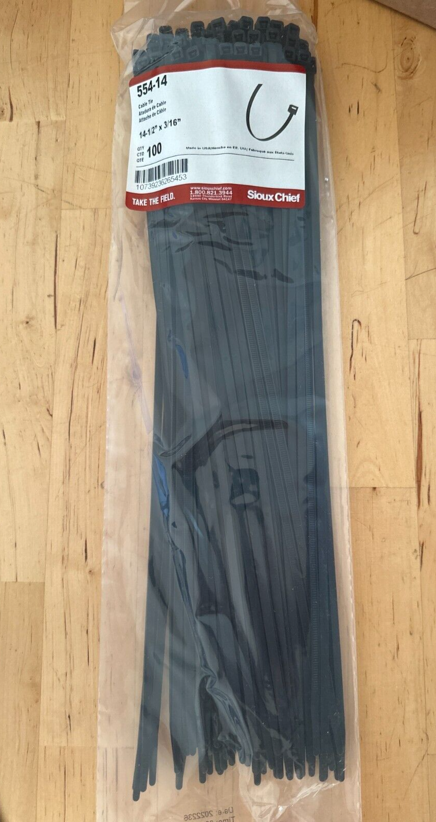 Pack of 100 - Sioux Chief 554-14 Nylon Cable Ties 14-1/2" x 3/16" New