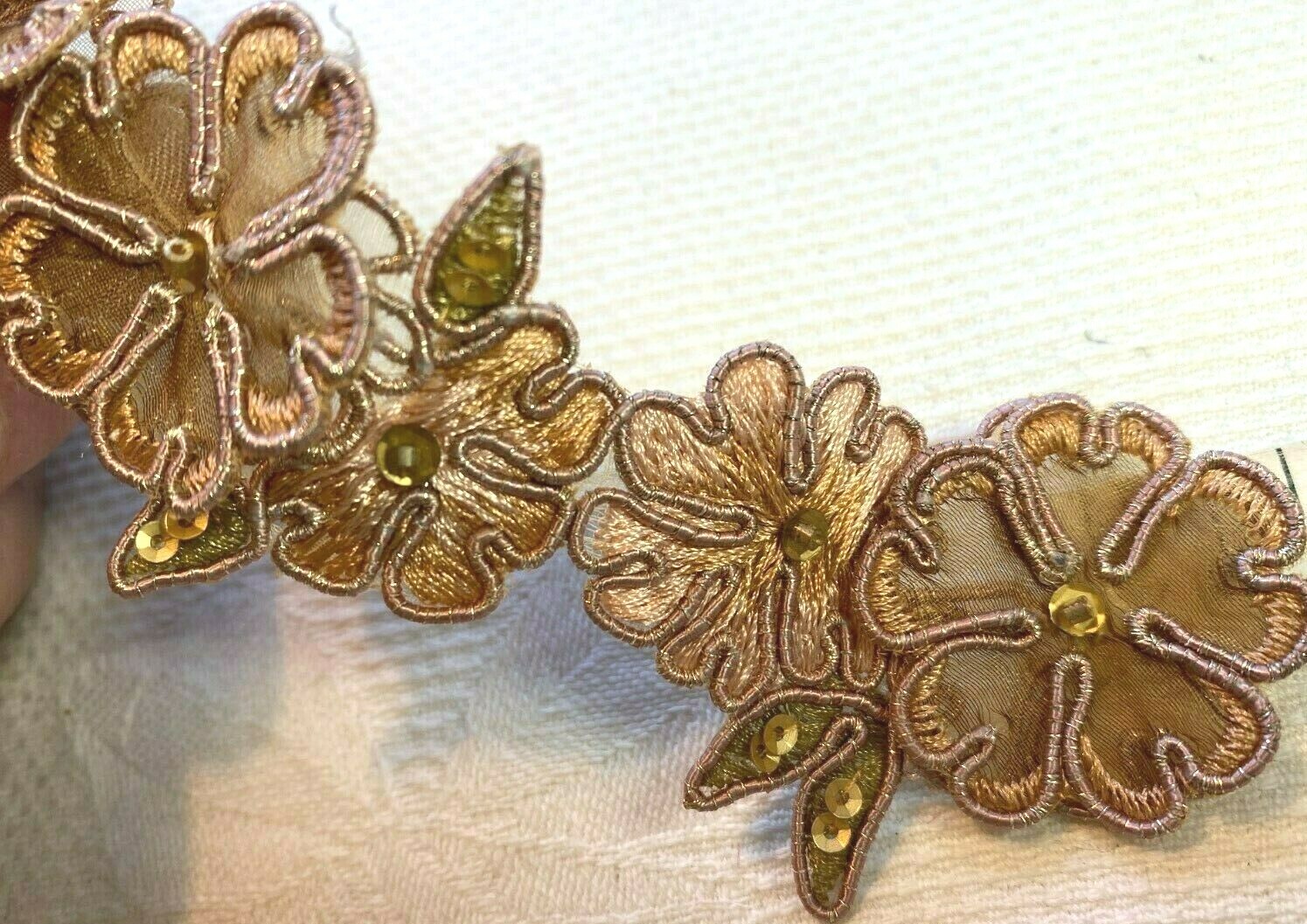 embroidered 1.75x4" appliques soutache flowers beads sequins 1pc antique pink