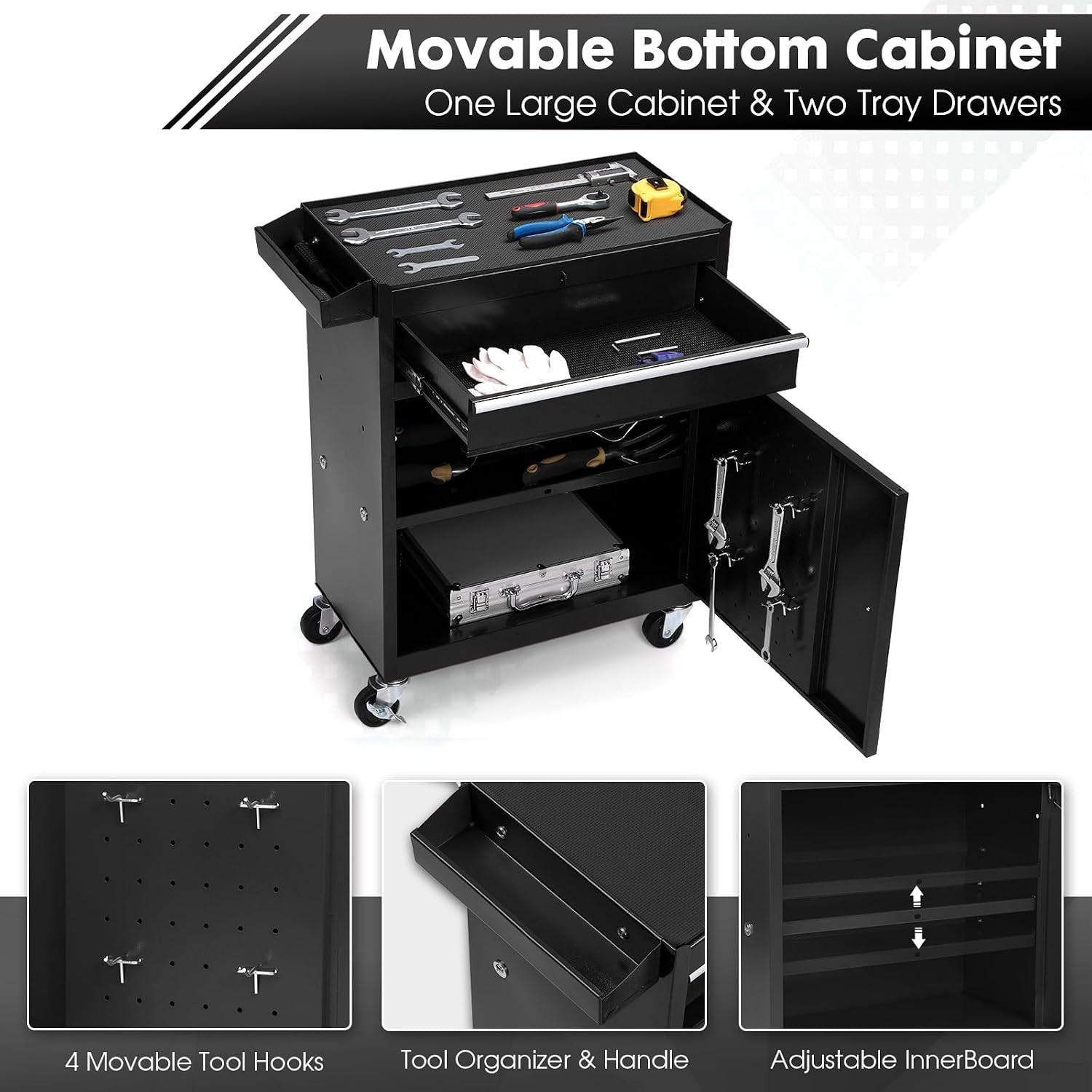 Clickoods 5-Drawer Rolling Tool Chest – 2-in-1 Lockable Tool Box