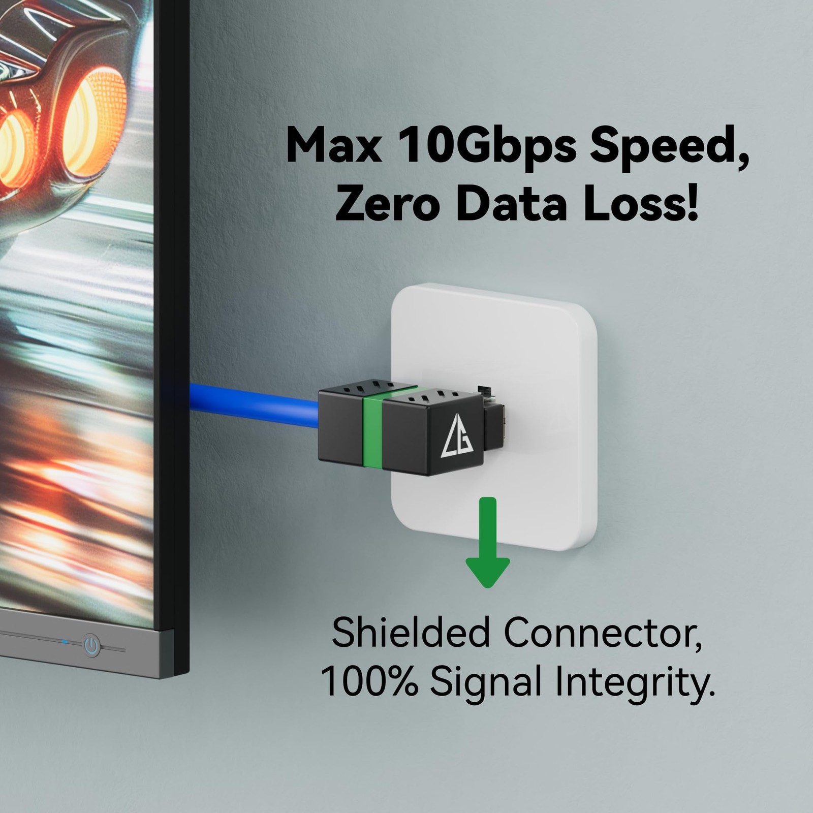 CableGeeker 2-Pack 10Gbps 360° Rotatable Cat6A Right Angle 360°, Black