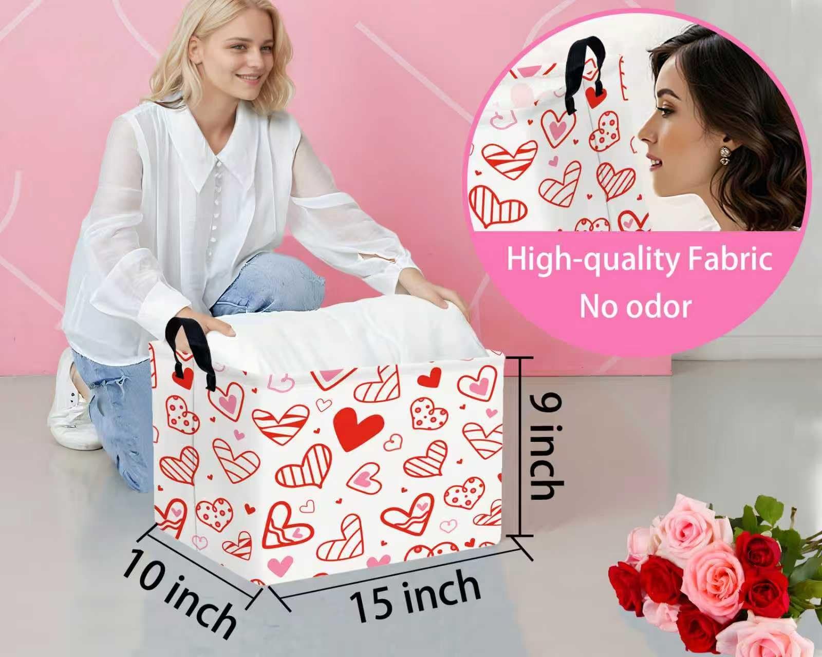 Valentines Day Large Foldable Heart Shaped Storage Box Bins Rectangular Toy