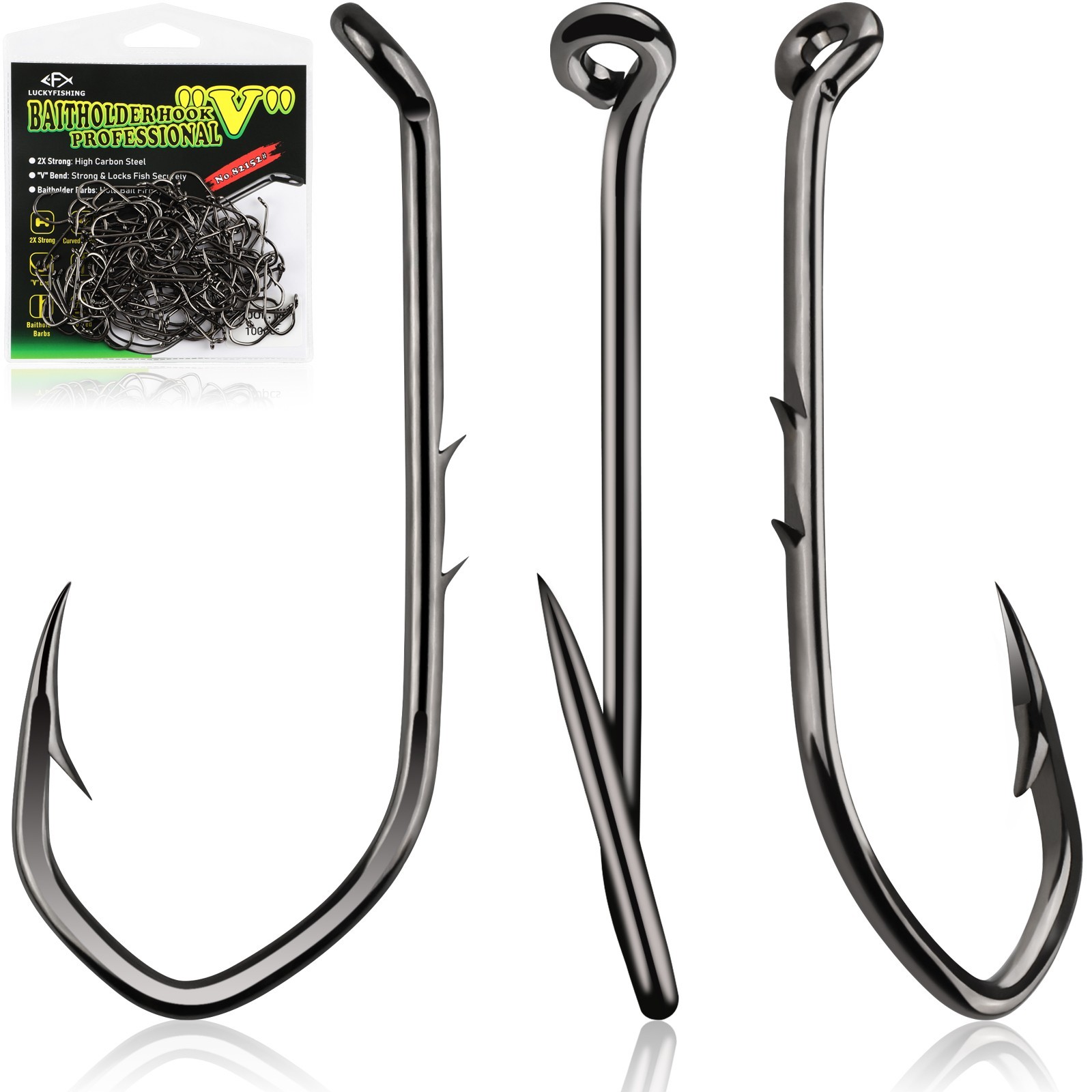 70pcs 5/0 Bait Holder Hooks Offset Point Long Shank Barb Catfish Saltwater Hook