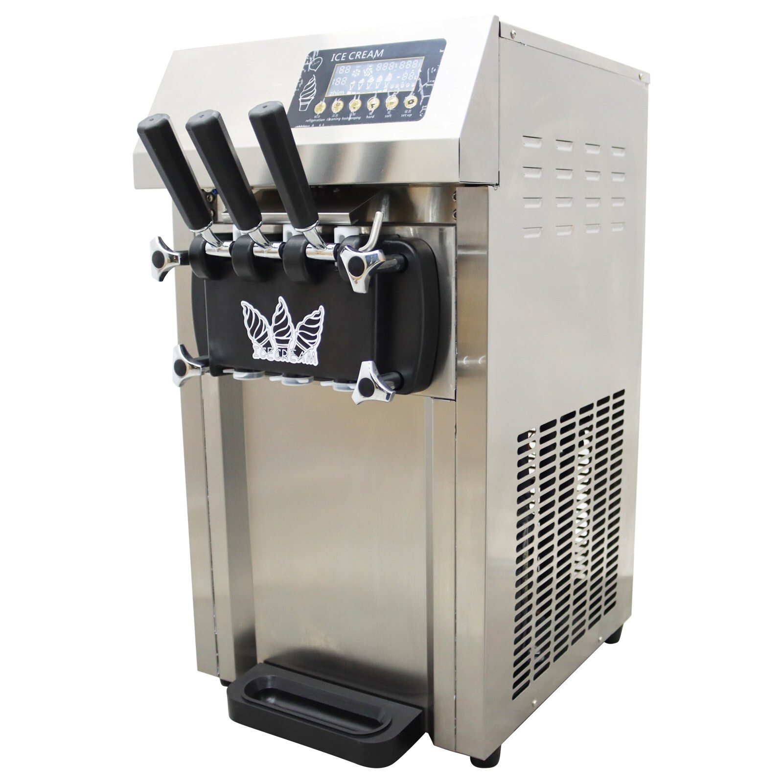 110V Fully Automatic 3 Flavors Soft Serve Ice Cream Maker Pre-cooling&Freshness