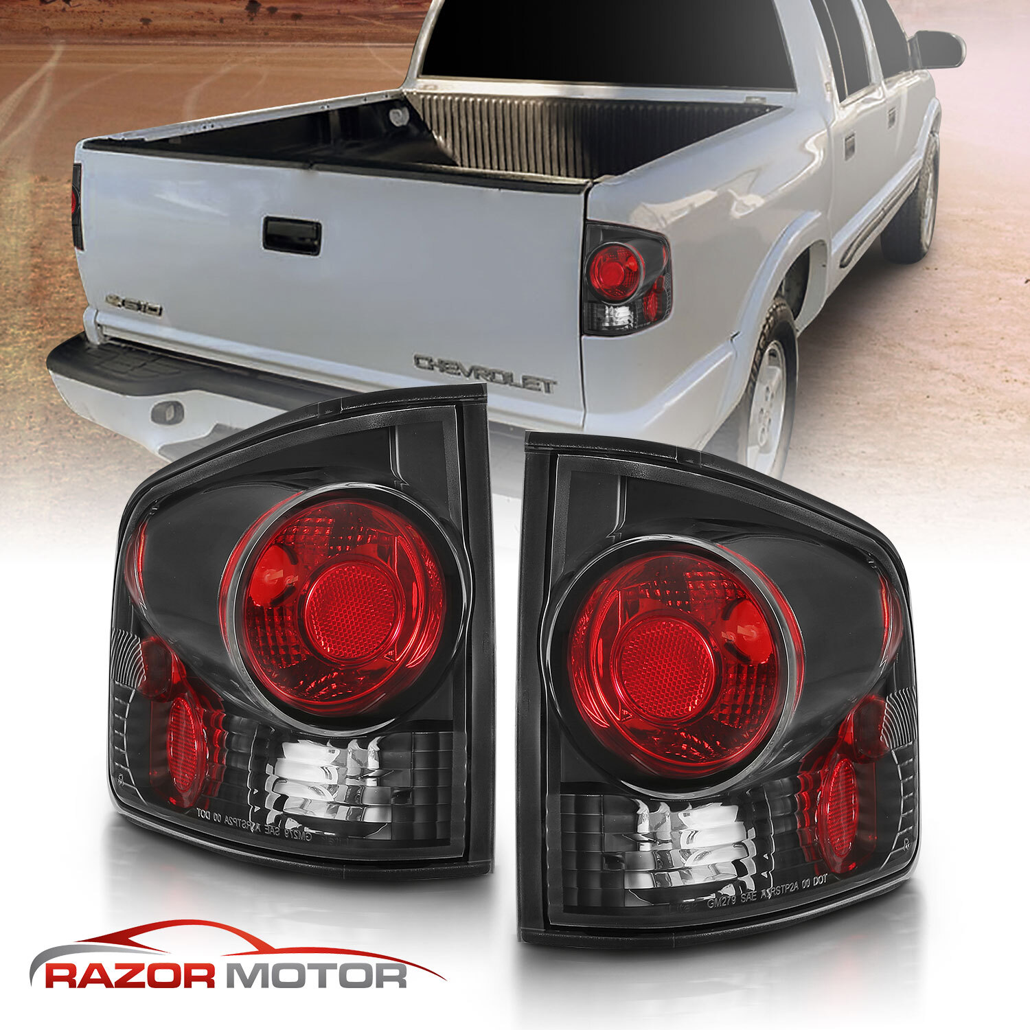 For 1994-2004 Chevy S10/GMC Sonoma Black Rear Brake Tail Lights Pair