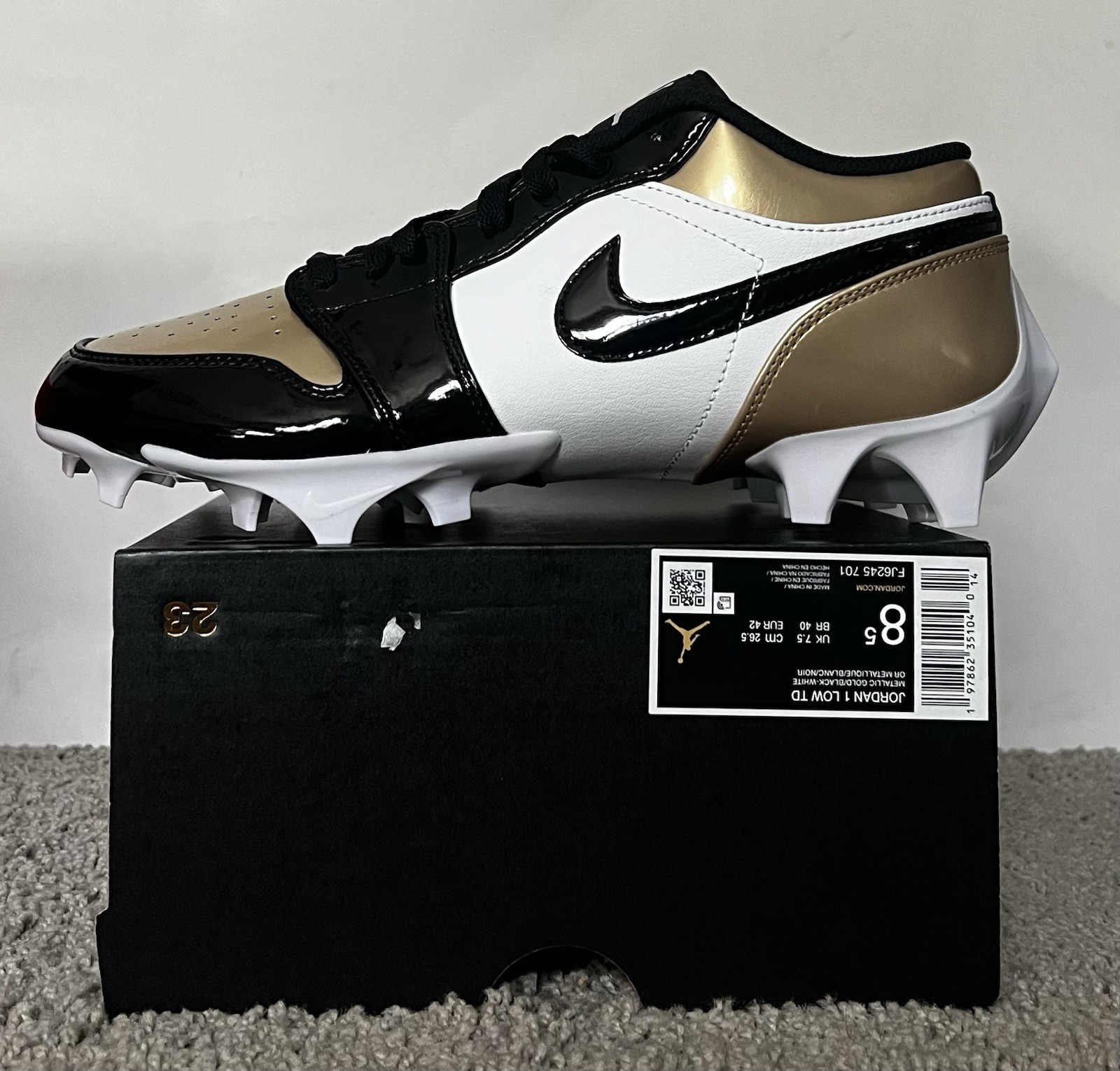 Size 8.5M- Nike Air Jordan 1 Low TD Gold Black Football Cleats NBY FJ6245-701