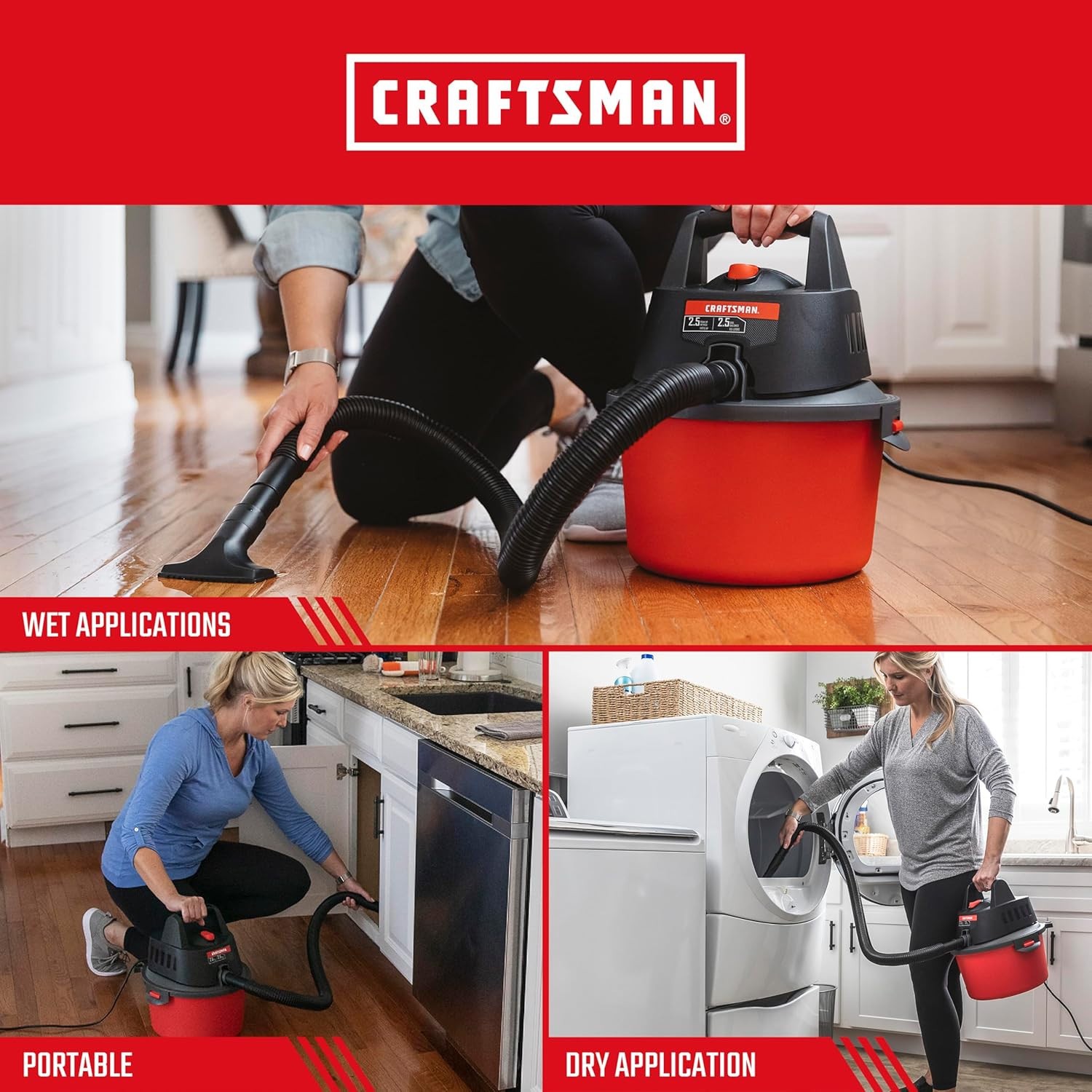 CRAFTSMAN 2.5 Gallon 2.5 Peak HP Wet/Dry Vac, for Cleaning in the Home，Shop