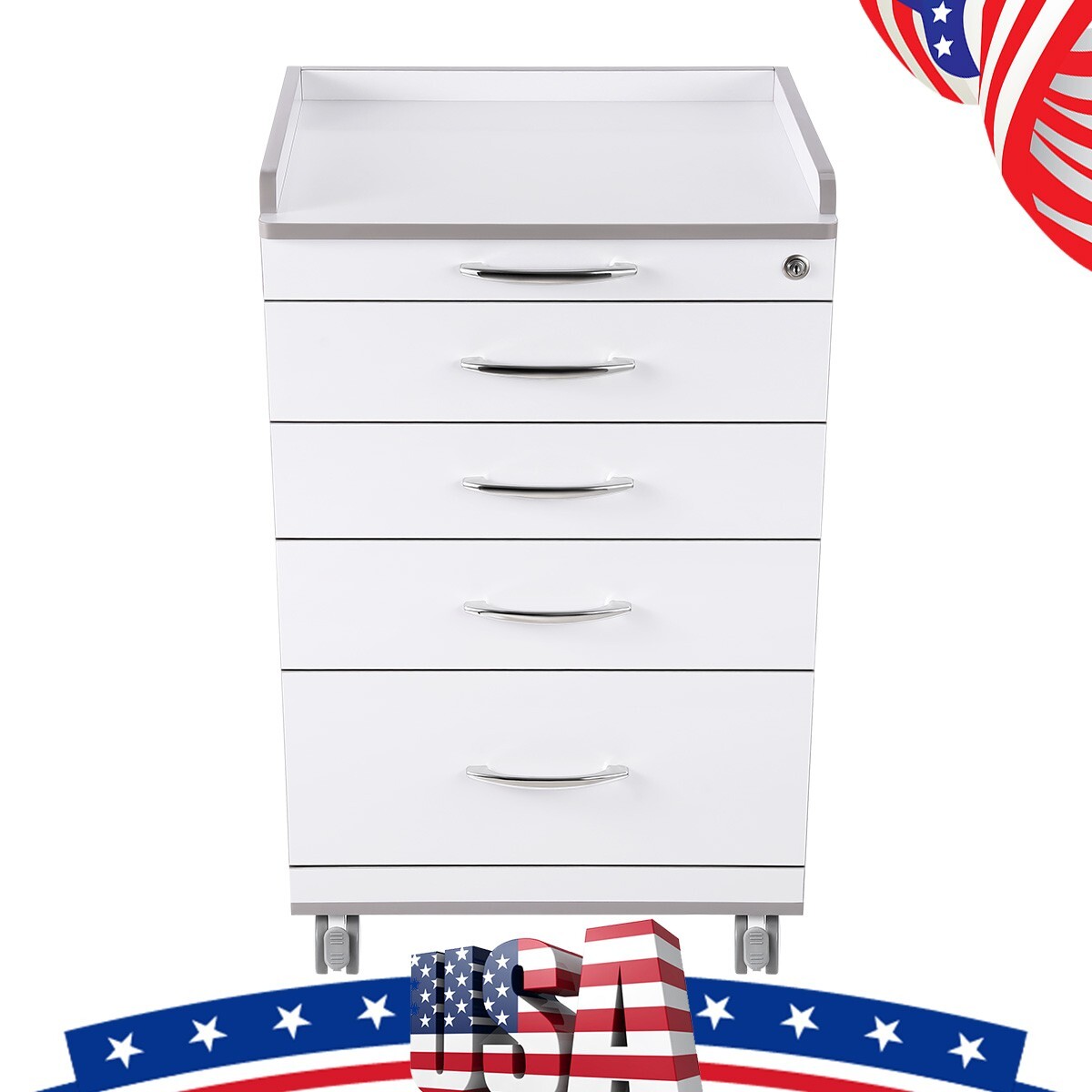 Dental Trolley Mobile Medical Tool Cart Storage Cabinet with Socket 4 Drawers