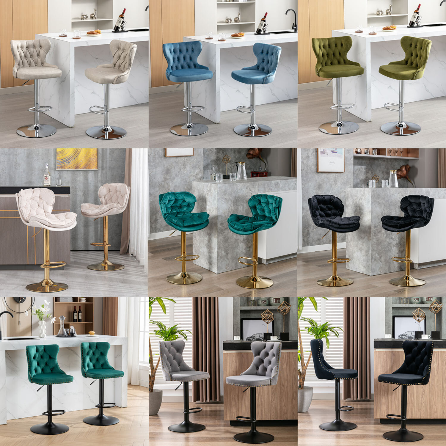 Set of 1/2 Swivel Bar Stool Adjustable Height Pub Chairs Kitchen Dining Chairs
