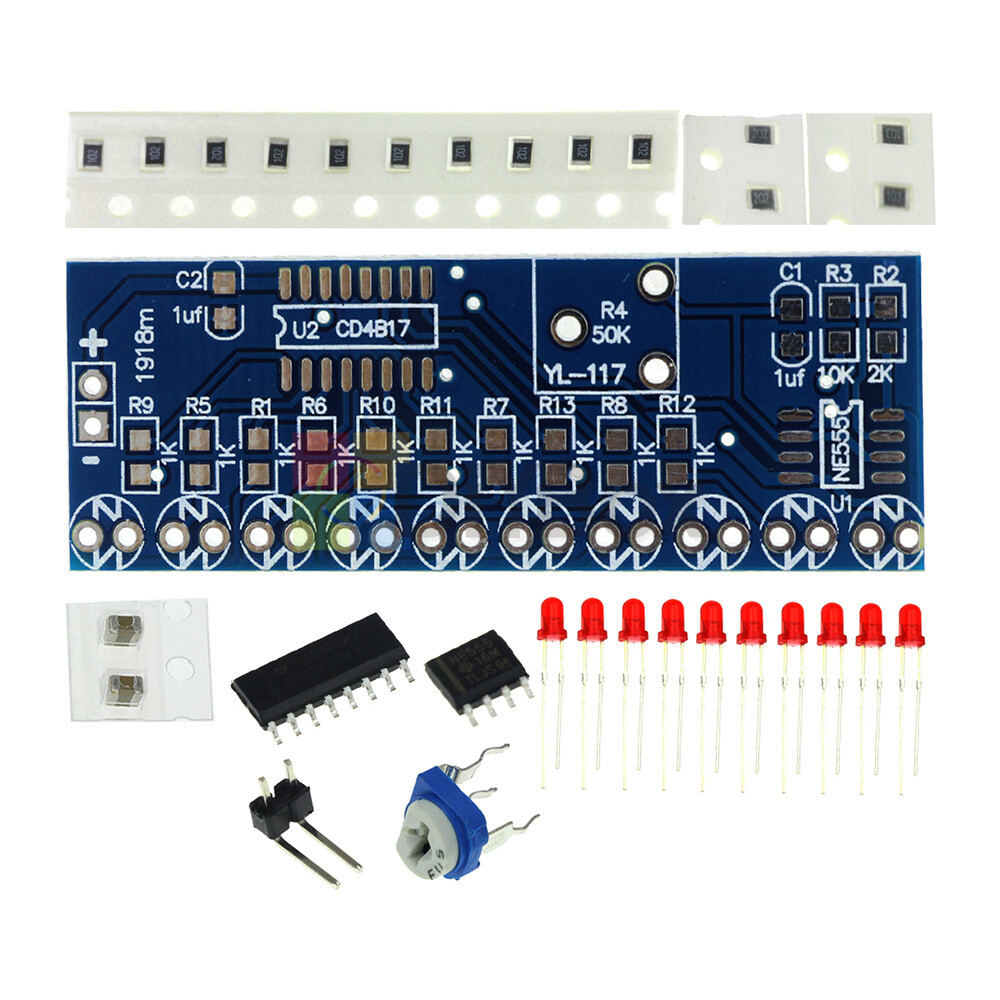 2PCS NE555 CD4017 Chaser Flowing Water Red Light LED DIY Soldering Practice Kits