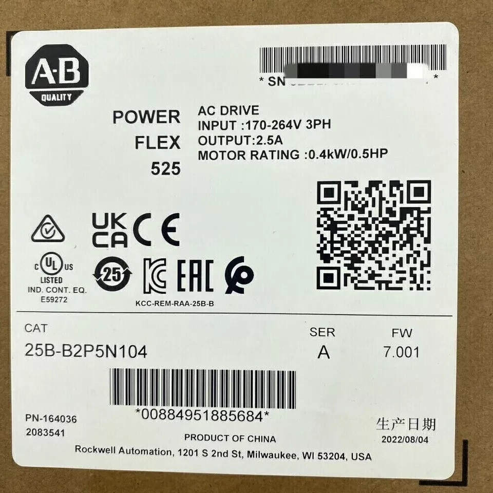 Allen-Bradley 25B-B2P5N104 PowerFlex 525 AC Drive 240V 0.4kW 25BB2P5N104