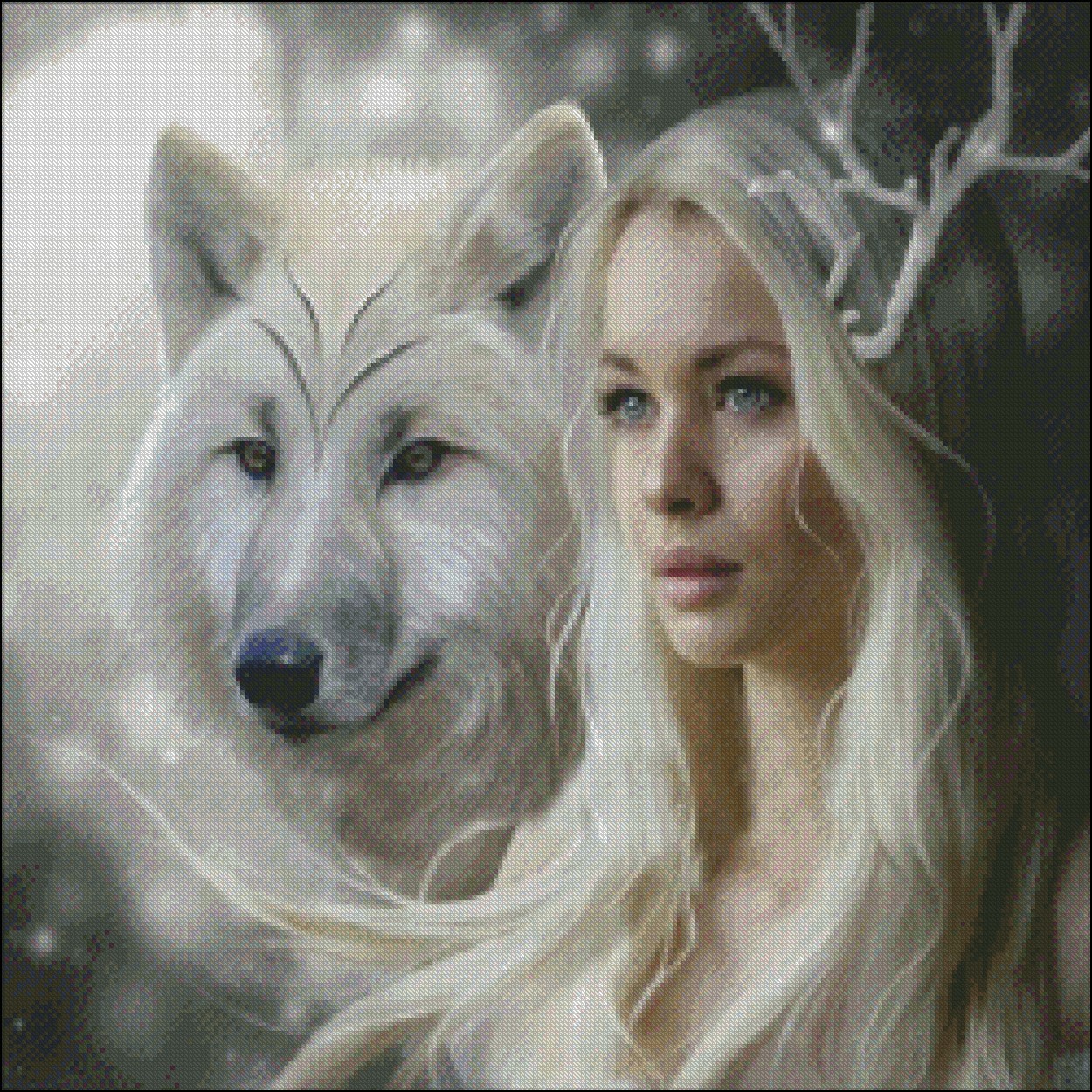 Snow White and Wolf - DIY Chart Counted Cross Stitch Patterns Needlework