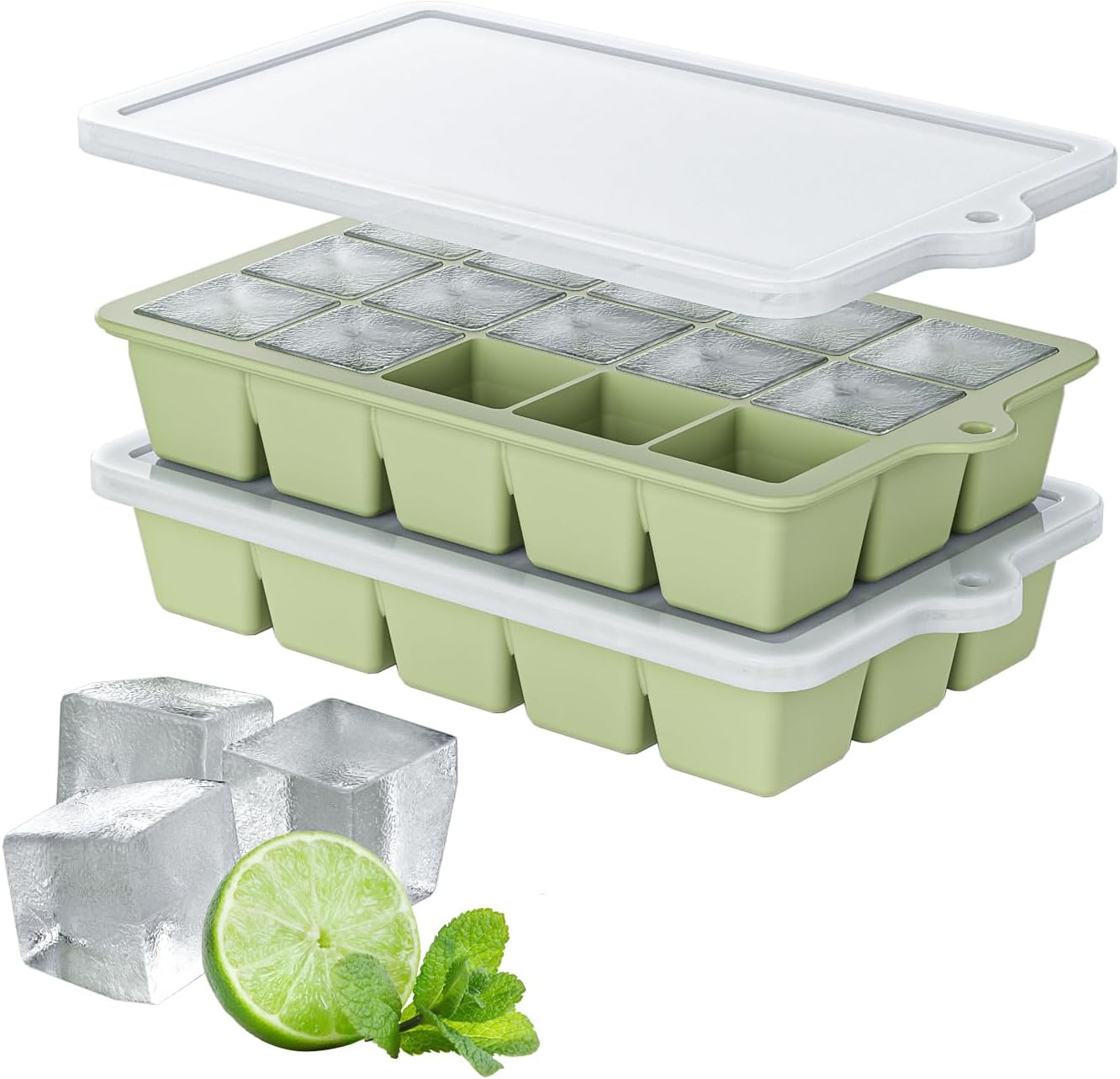 Silicone Ice Cube Tray 2 Pack, HANCELANT Ice Cube Mold, Ice Trays for Freezer wi