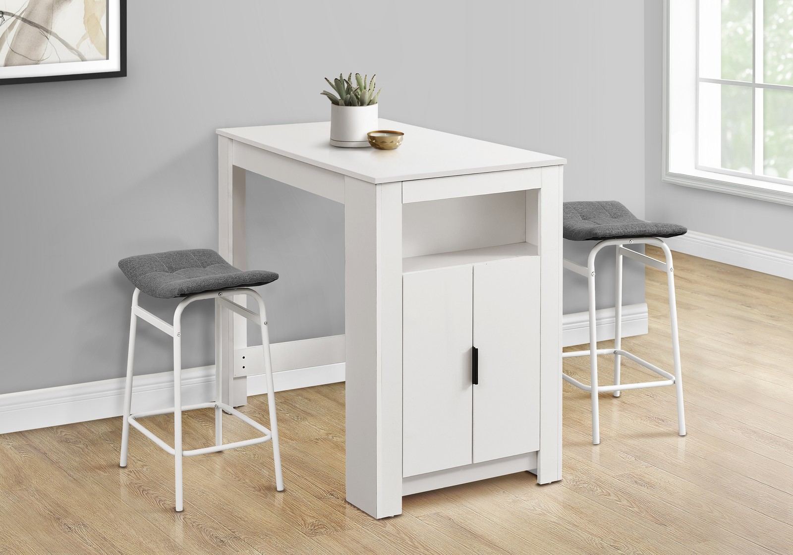 Dining Table, 48" Rectangular, Counter Height, Kitchen, Small, Storage, White