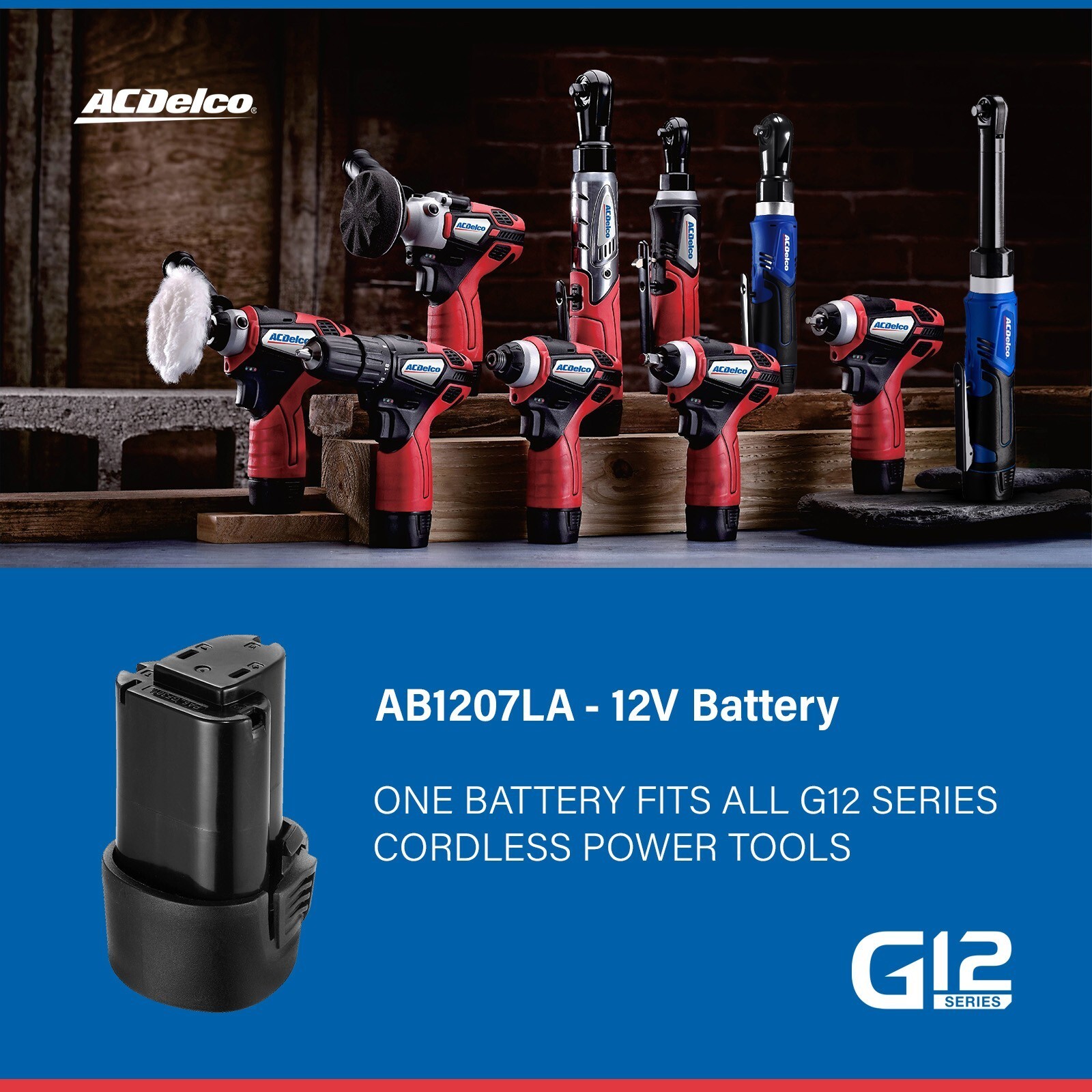 ACDelco AB1207LA-P2C Li-ion Interchangeable 2 Battery Pack Quick Charger Bundle