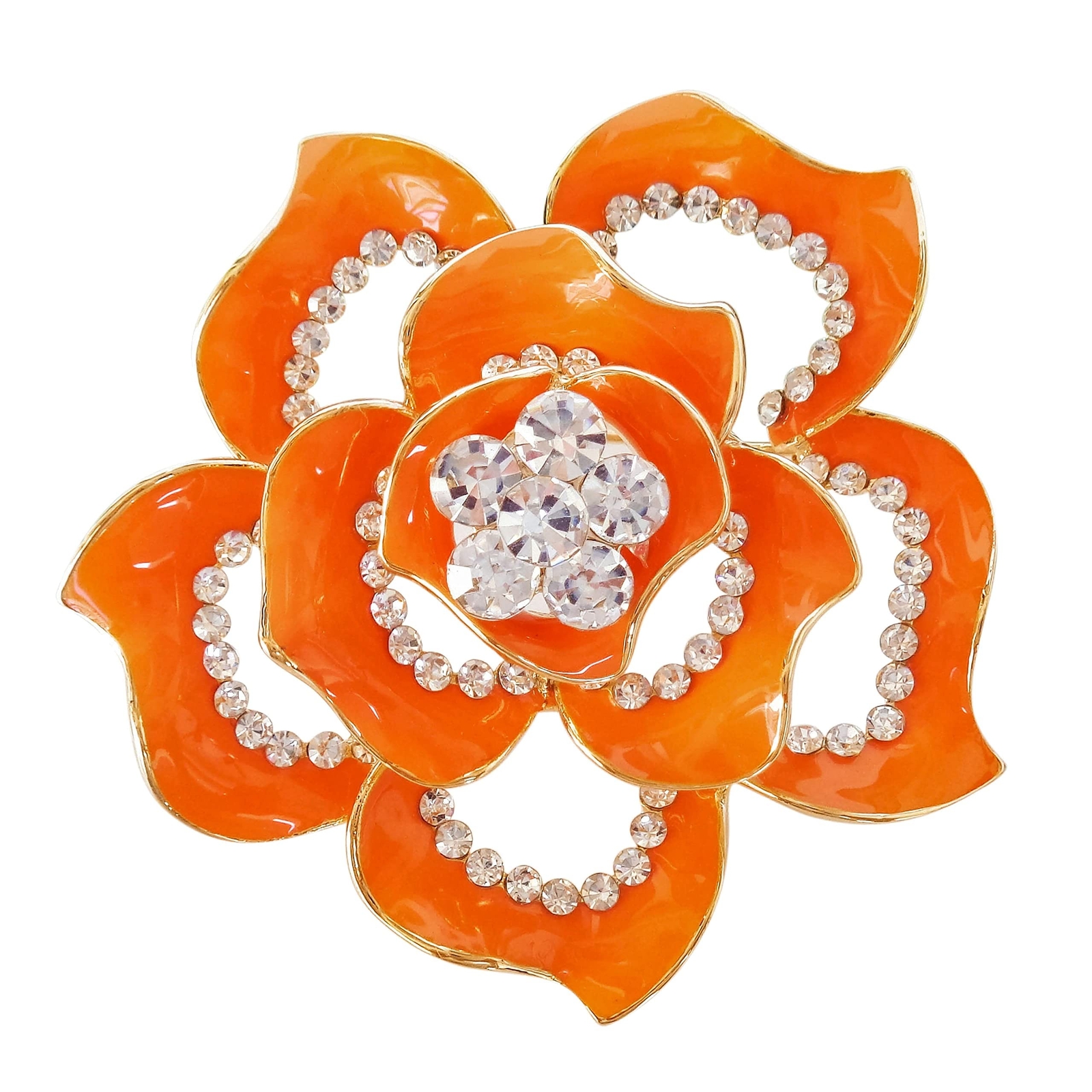 Navachi 18k Gold Plated Crystal Rose Flower Enamel Brooch pins Orange