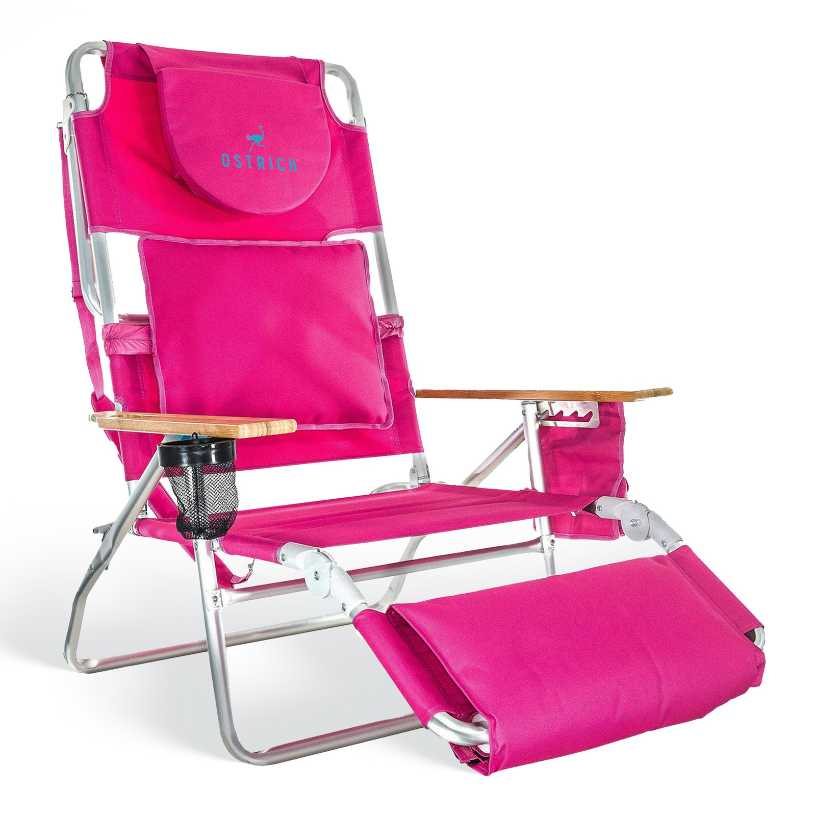 Ostrich The Deluxe 3N1 Lightweight Outdoor Beach Lounge Chair w/ Footrest, Pink