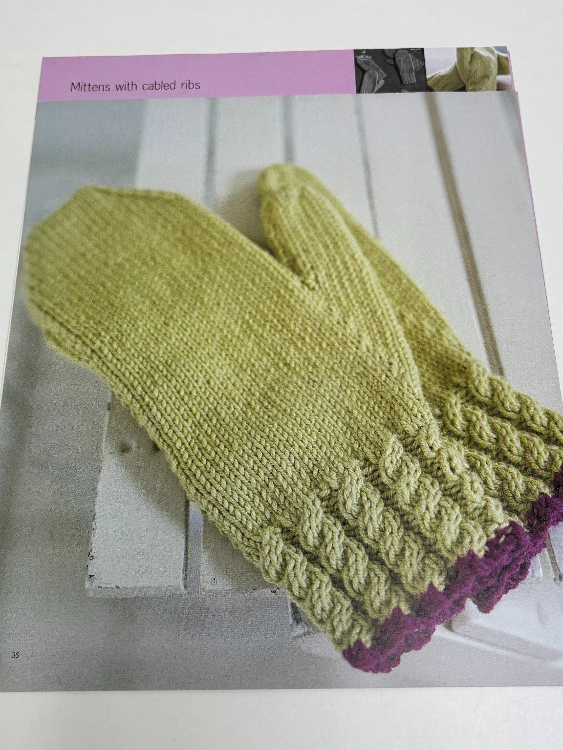 Mittens with Cabled Ribs Knitting Pattern Pages from Book