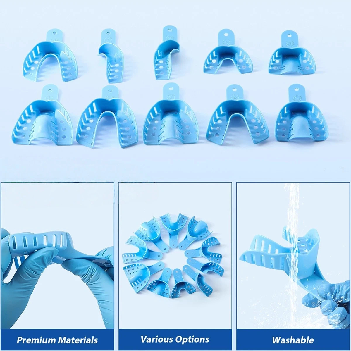 10 Pc/Set Dental Disposable Plastic Impression Trays Blue Plastic Denture
