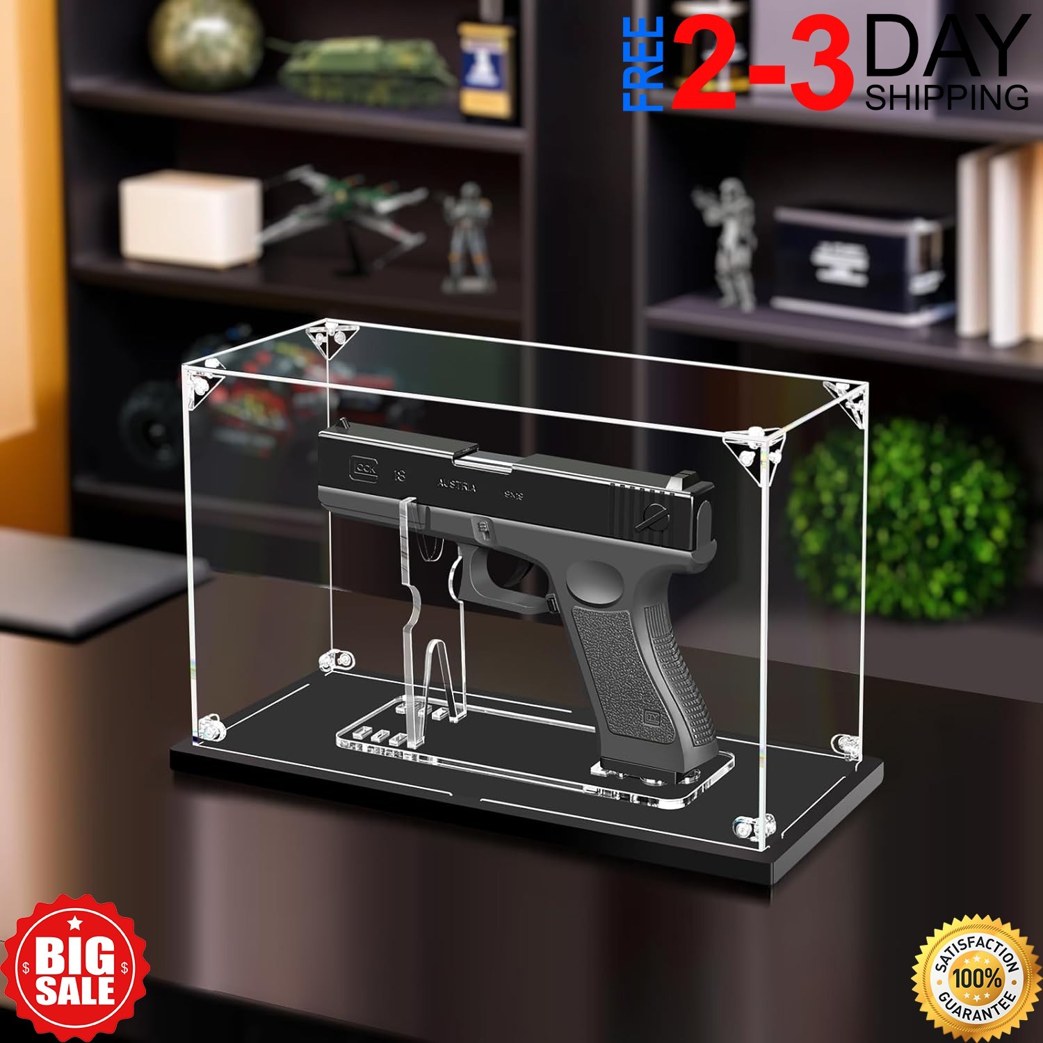 Gun Display Case Acrylic 11 inch Handgun Pistol Revolver Stand Holder Shadow Box