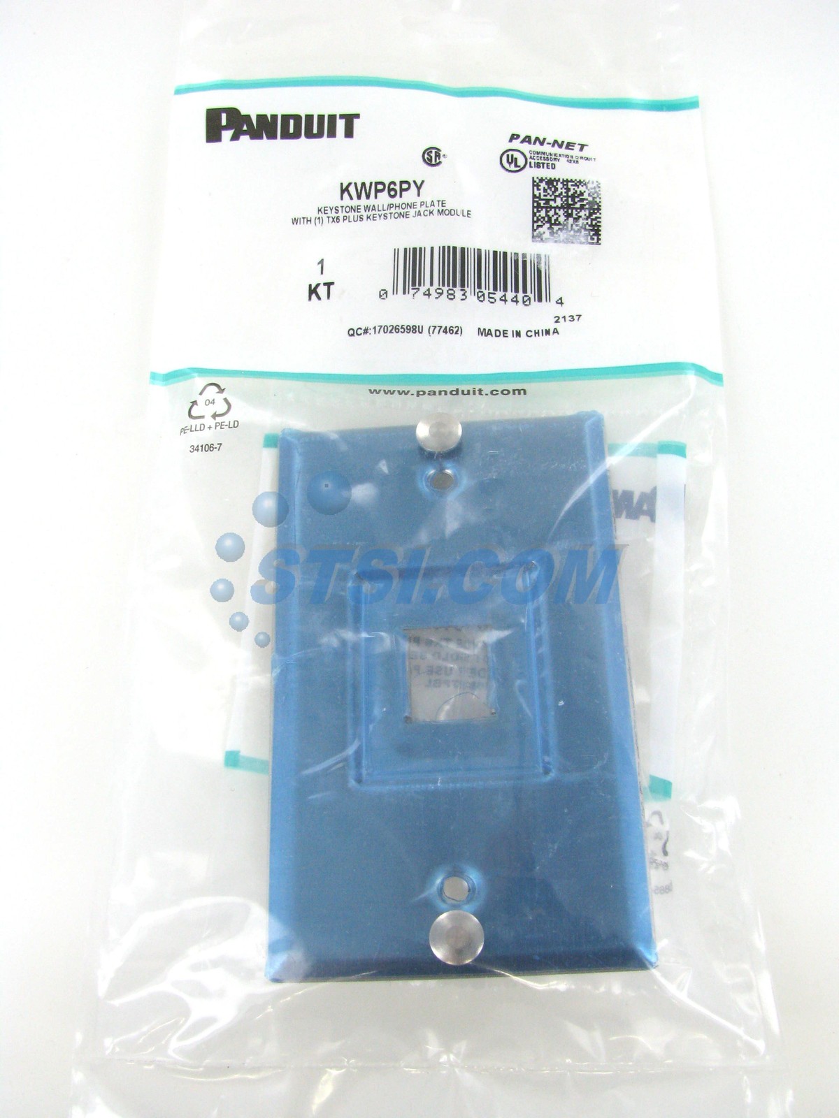 Panduit KWP6PY Stainless Steel Keystone Wall Plate + Cat6 Jack, Like KWPK6 ~STSI