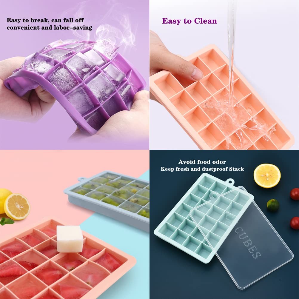 3 Pack Small Silicone Ice Cube Trays Pink Blue Purple