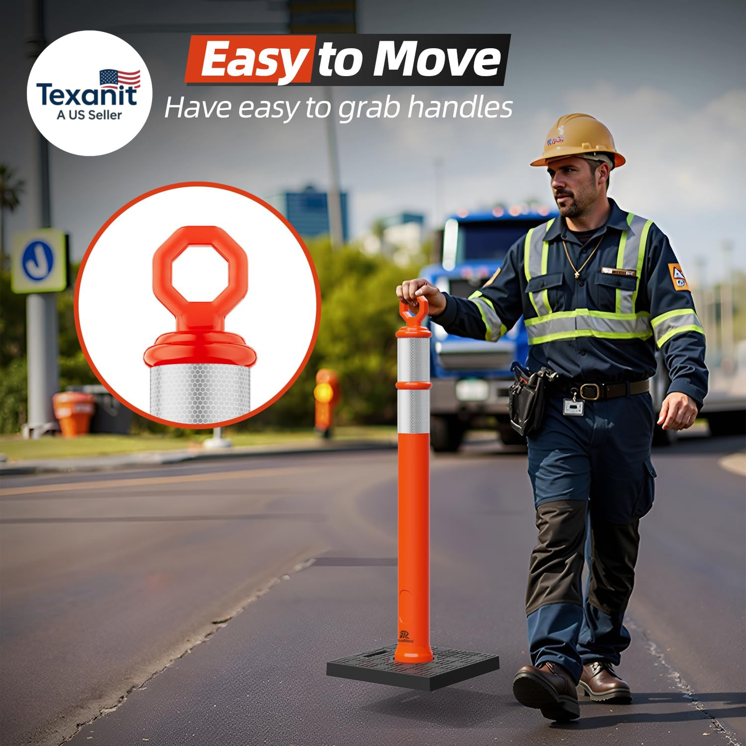 42 Inch Delineator Post with Base, Portable Orange Traffic Delineator Posts Cone