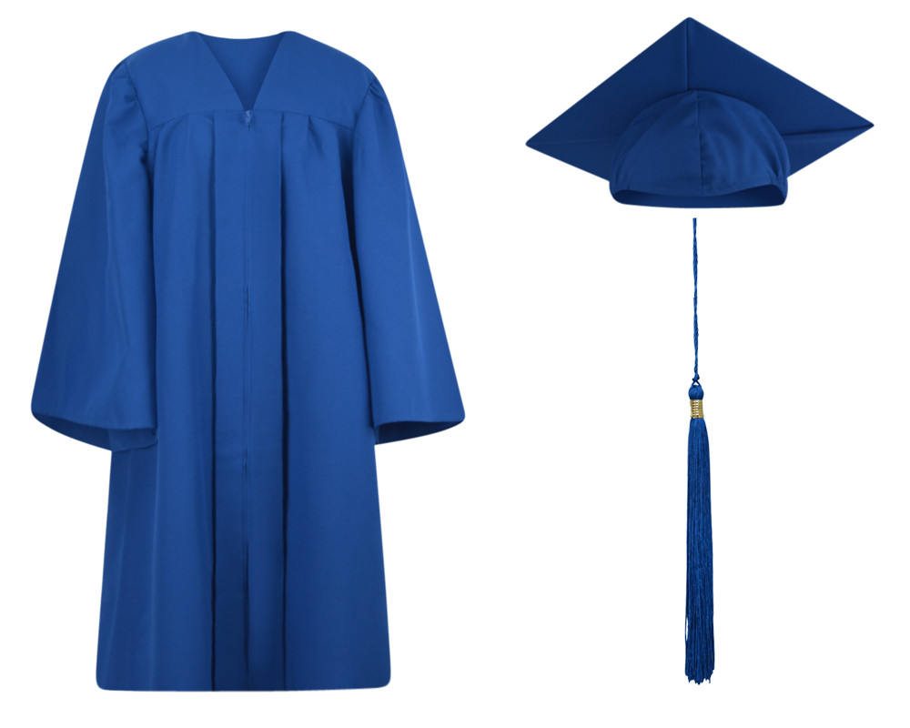 Royal Blue Matte Graduation Cap Gown and Tassel - 13 sizes available