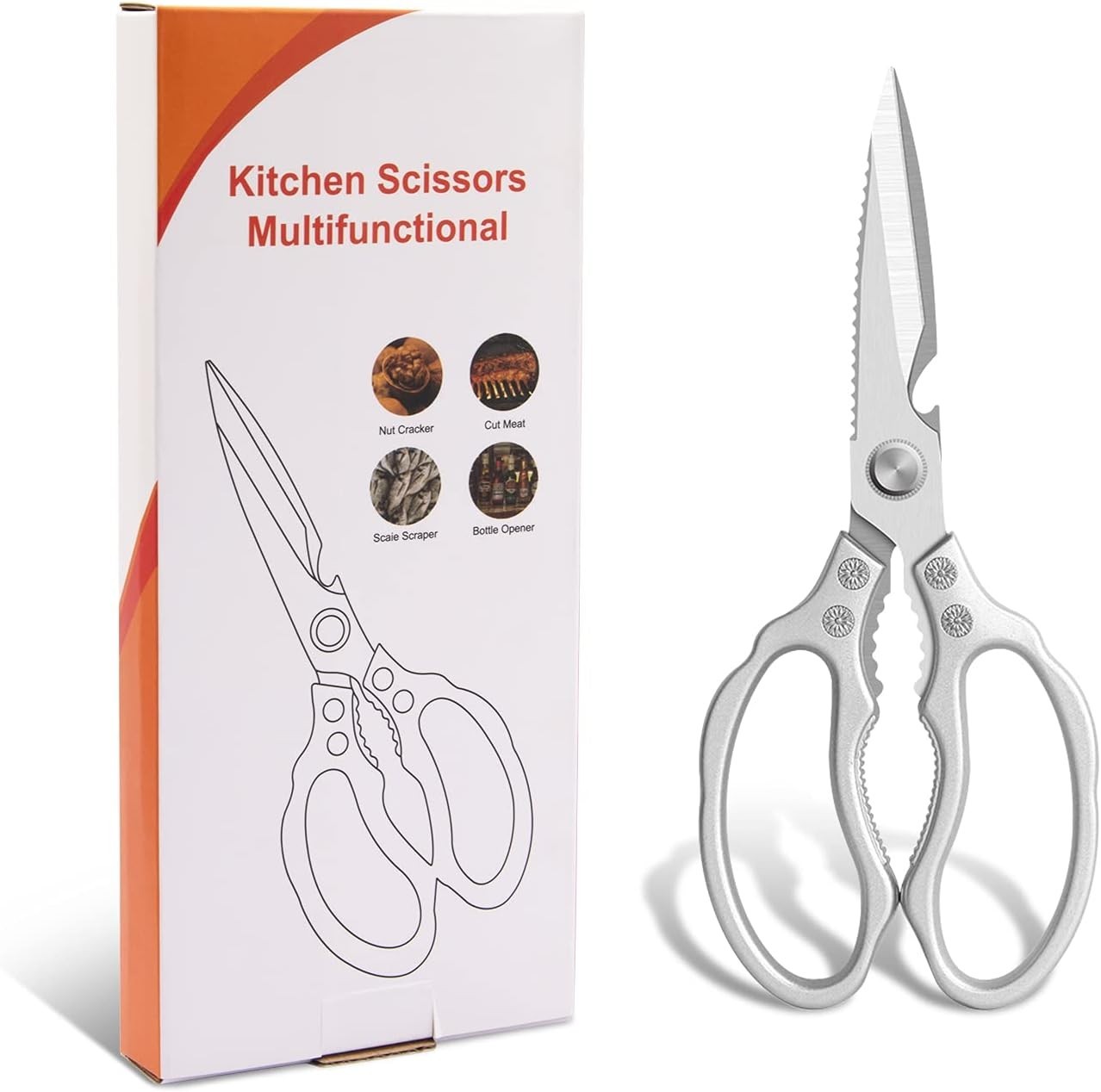 Ergonomic Kitchen Shears - Sharp, Non-Slip, Heavy Duty Stainless Steel Scissors