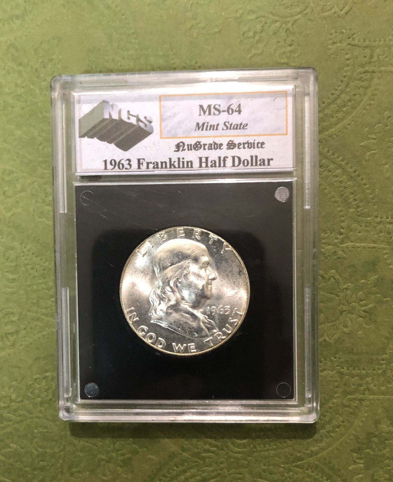 Beautiful 1963-Franklin Half Dollar Vintage  NuGrade Service Certification 04375