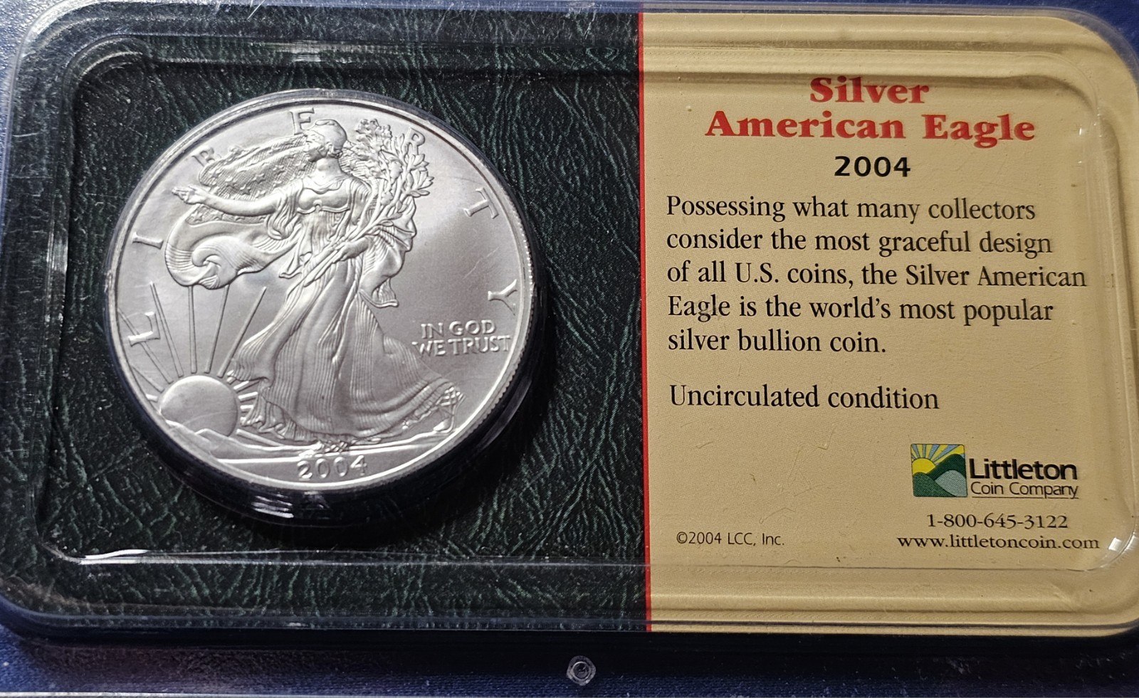 2004 $1 American Eagle 1 oz Fine Silver UNC Coin by Littleton Coin Company NICE!