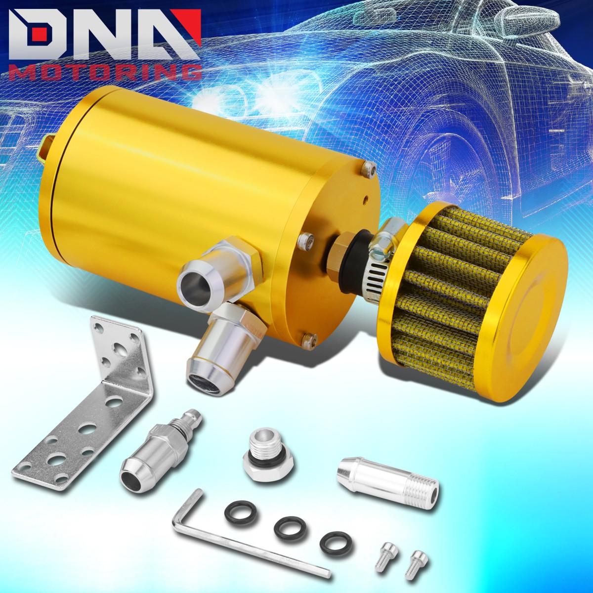4.1"X2.4"UNIVERSAL GOLD ALUMINUM OIL CATCH CAN RESERVOIR 100ML+BREATHER FILTER