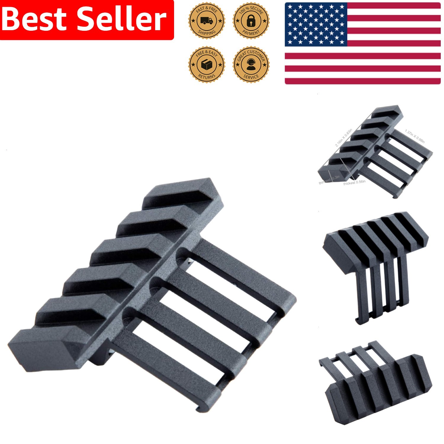 45 Degree Offset Rail Mount Low Profile for Flashlight Red Dot Laser