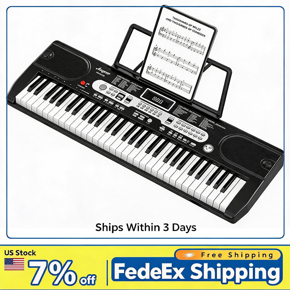 61-Key Kids Portable Keyboard Piano w/ LCD, Mic, Headphones, Stand, Stool, Bag