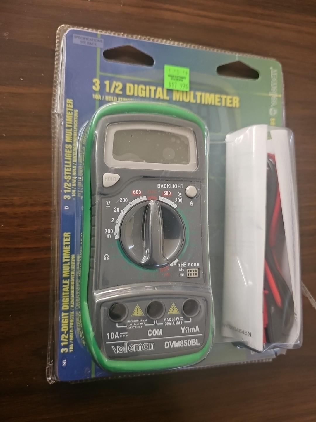 NEW Velleman 3 1/2 LCD Digital Multimeter DVM850BL 10A Hold Function Backlight
