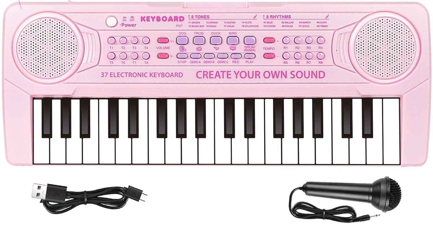 Kids Piano Keyboard - 37 Keys Musical Toys Small, Pearly Pink