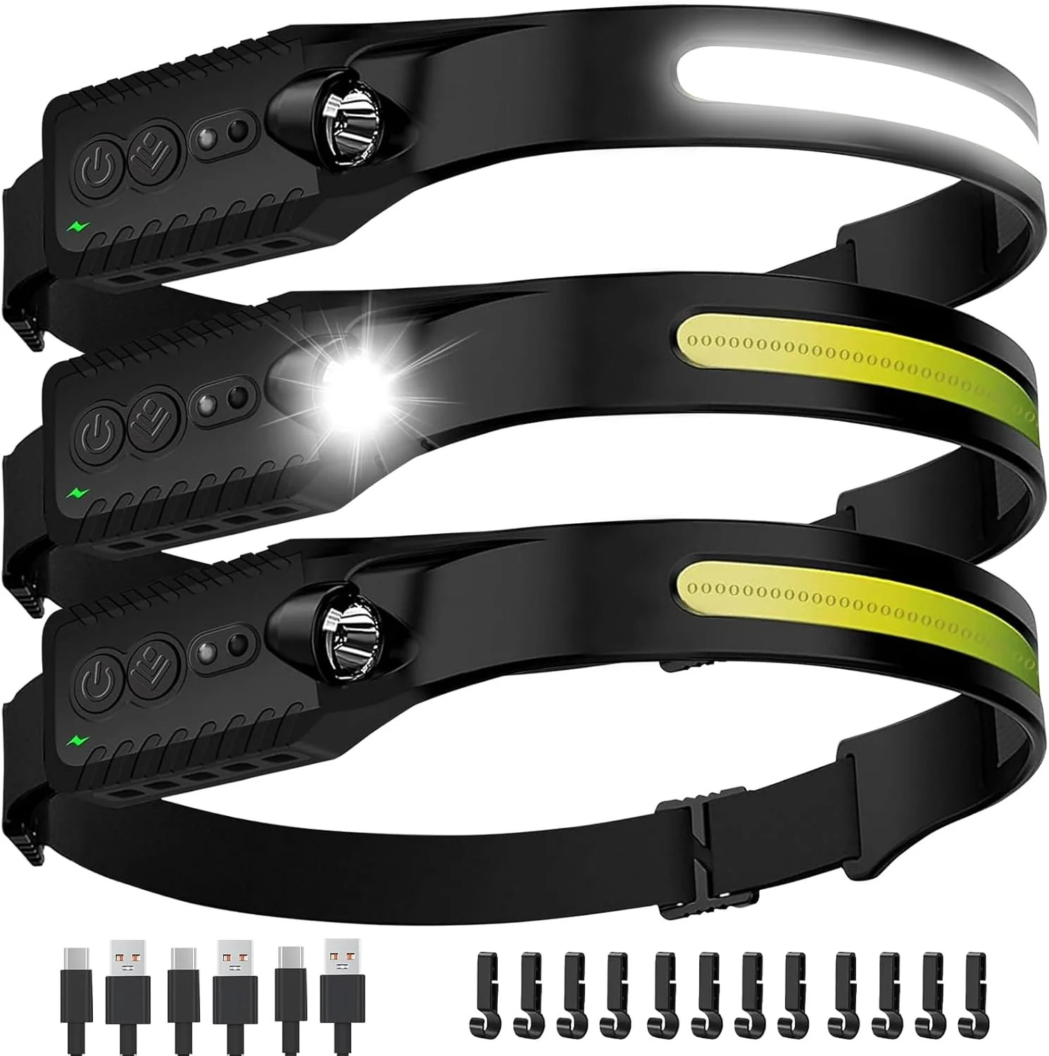 Headlamp Rechargeable (3-Pack), LED Head Lamp Flashlight, 230° Wide Beam Headban
