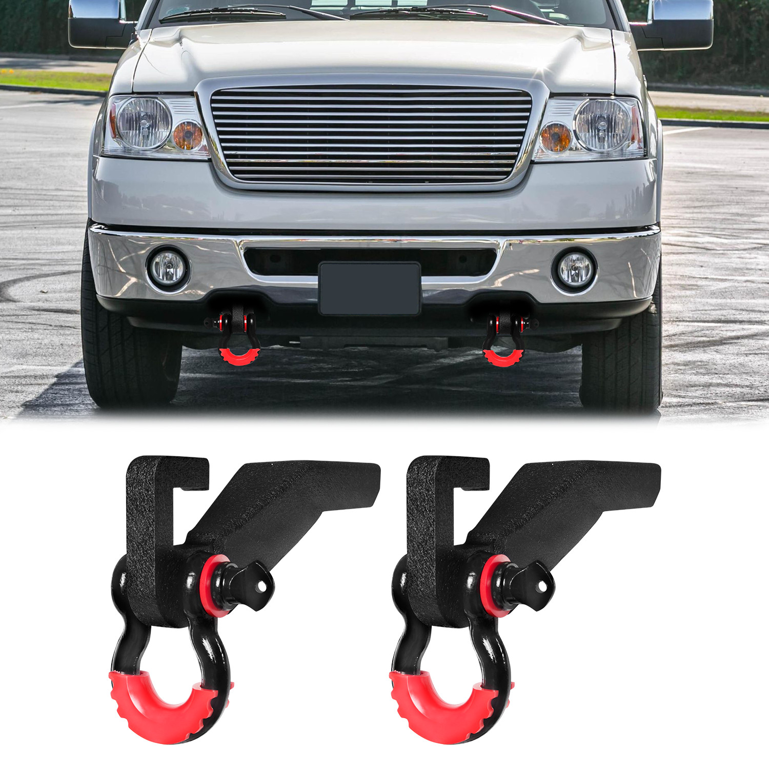 Vijay For 2009-2022 Ford F150 1 Pair Steel Front Tow Hook Shackle Mount Kit
