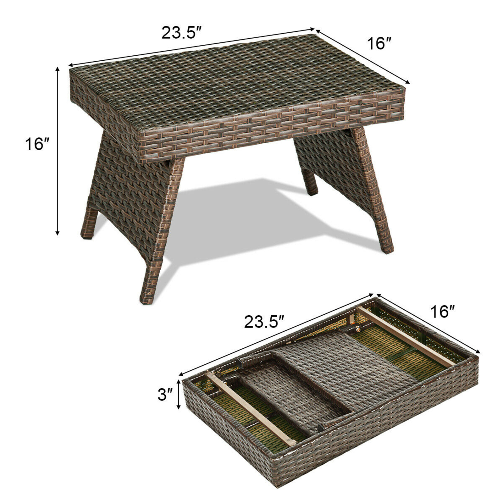 Folding Rattan Wicker Coffee Side Table Patio Garden Poolside Yard Outdoor