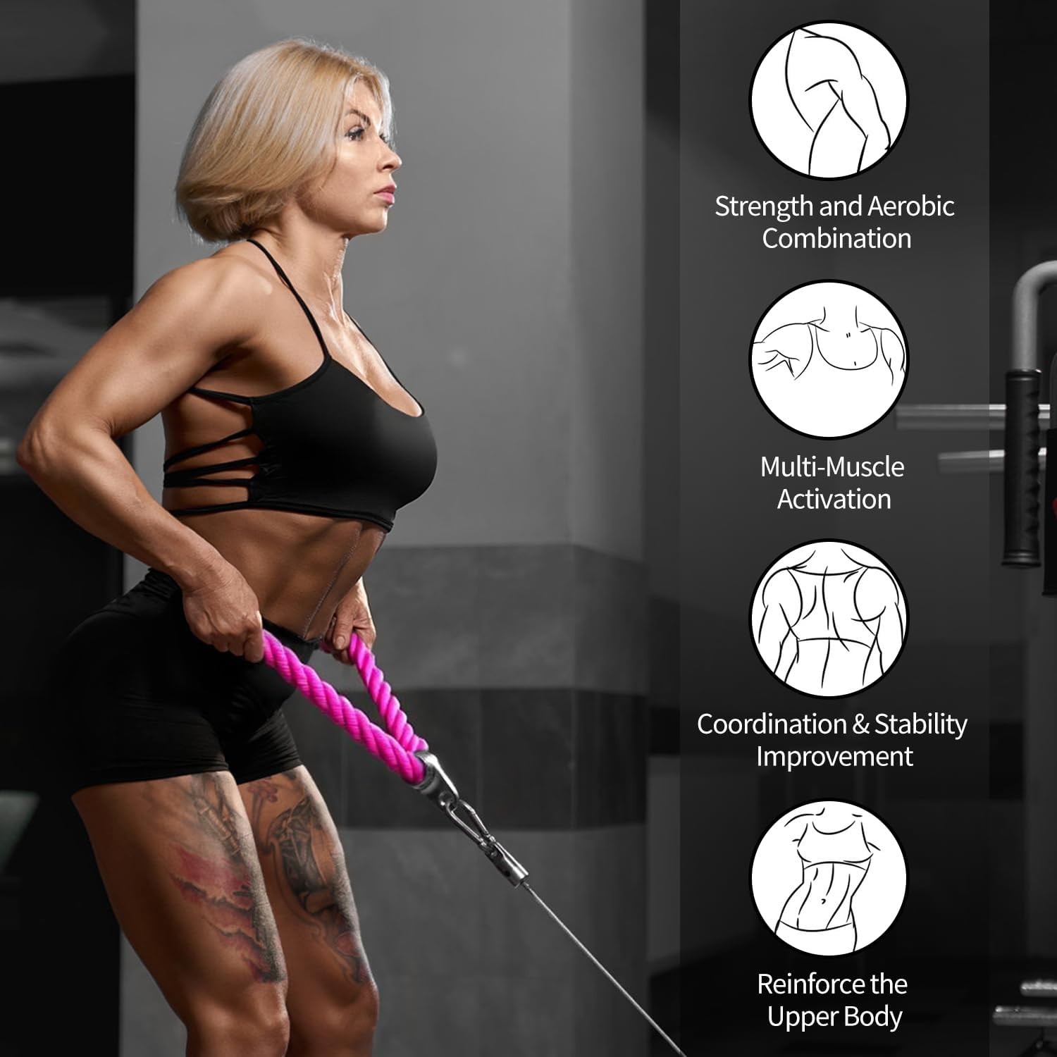 Tricep Rope, 27 Inches Cable Machine Attachment, Pull Down Attachments with C...
