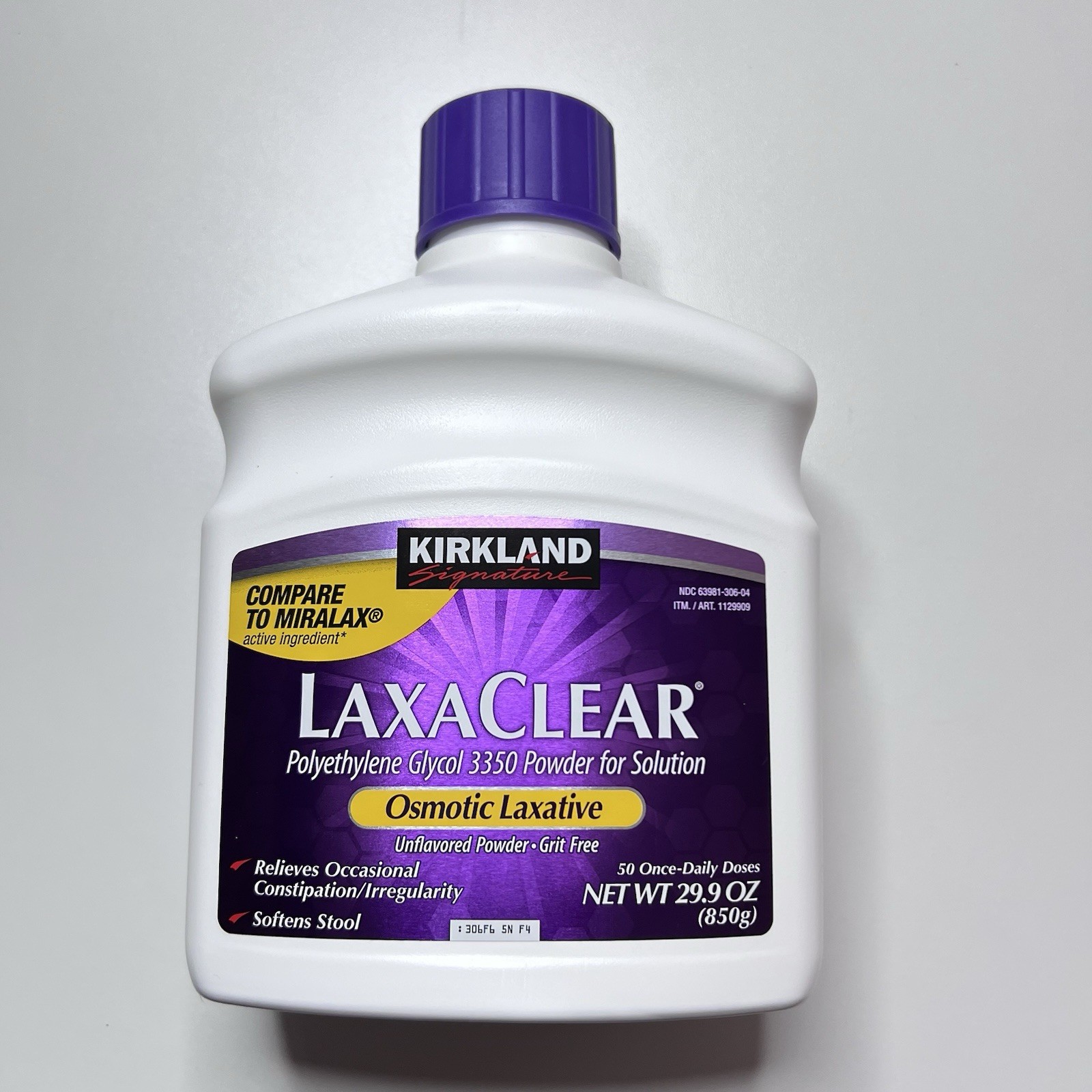 Kirkland 50 Doses LaxaClear Osmotic Laxative Polyethylene Glycol Stool Exp 01/27
