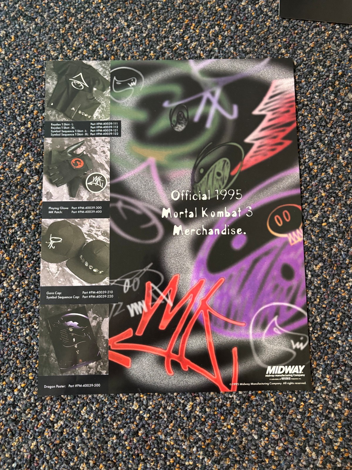 MIDWAY MORTAL KOMBAT MERCHANDISE  MATERIAL  & 3 SALES FLYERS  VERY HARD TO FIND