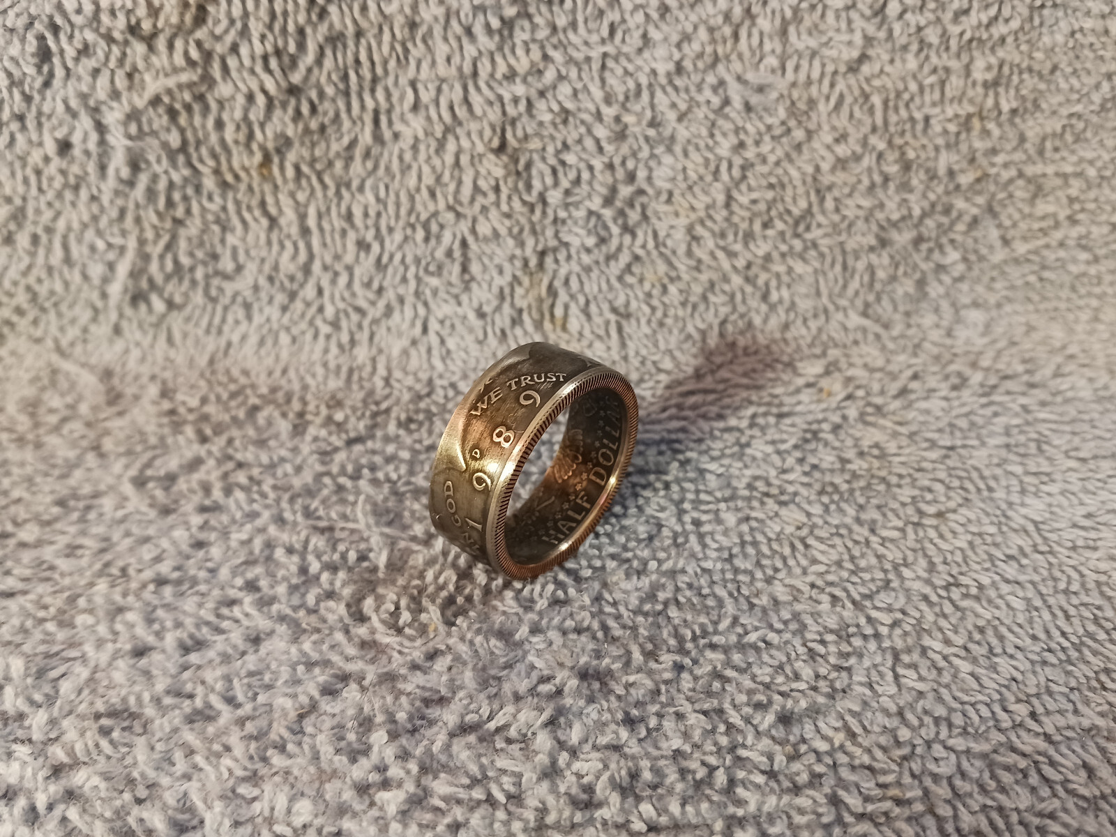 1989 Kennedy Half Dollars  size 12   coin ring  handmade mixed metals  (A)