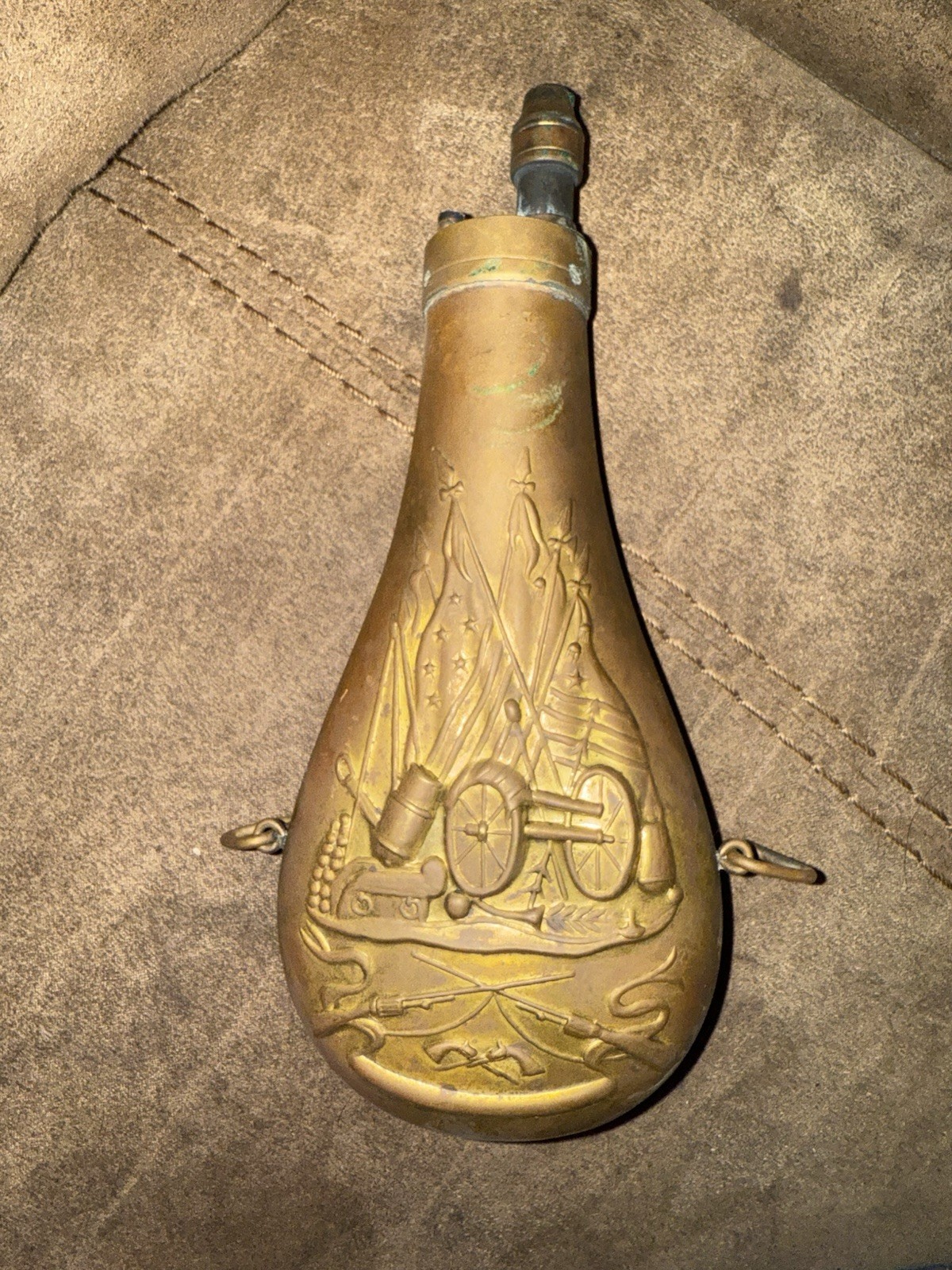 Vintage Brass Gun Powder Flask Made in Italy 8.5" length Muzzle Loader Shot
