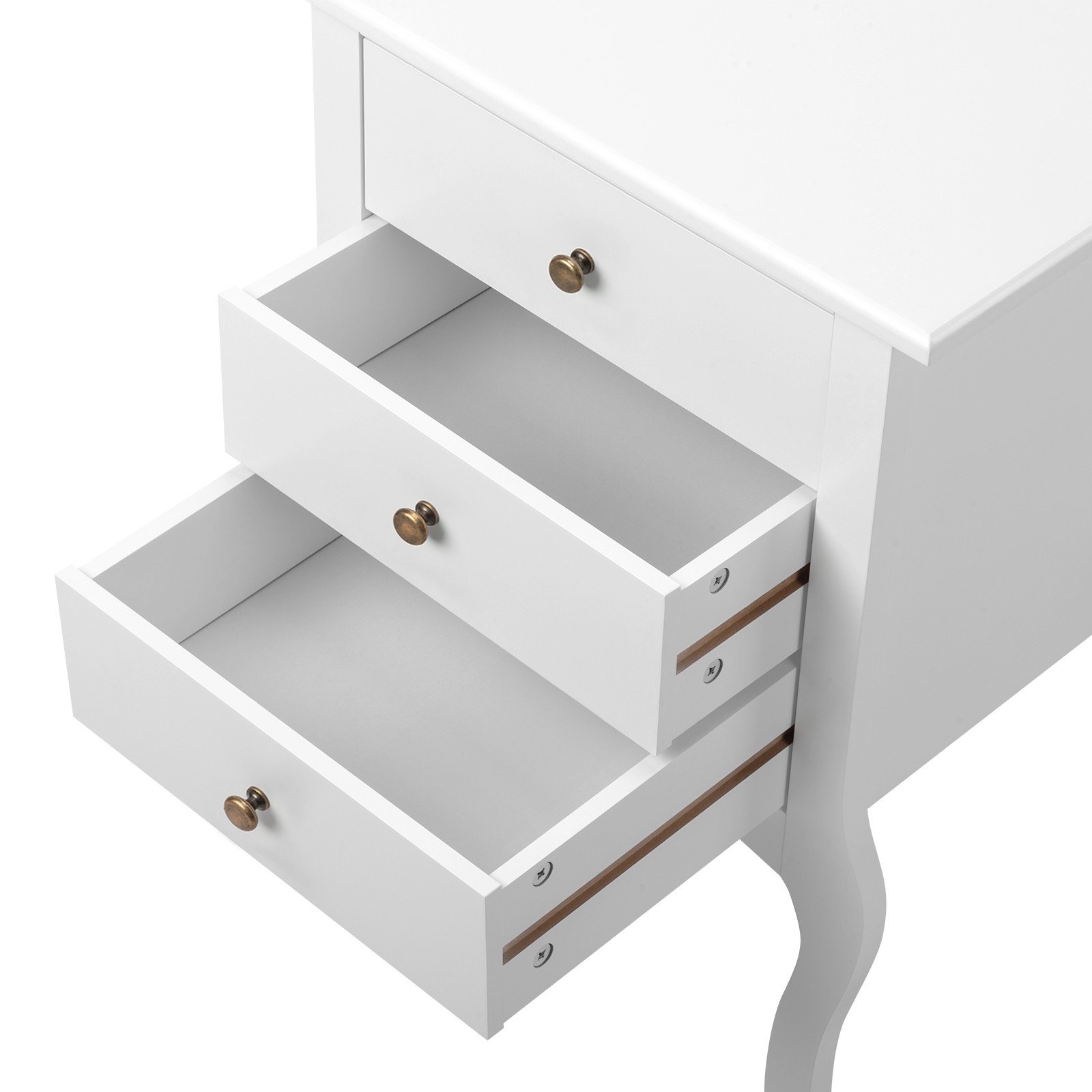 European Bedside Table Three Pumps White