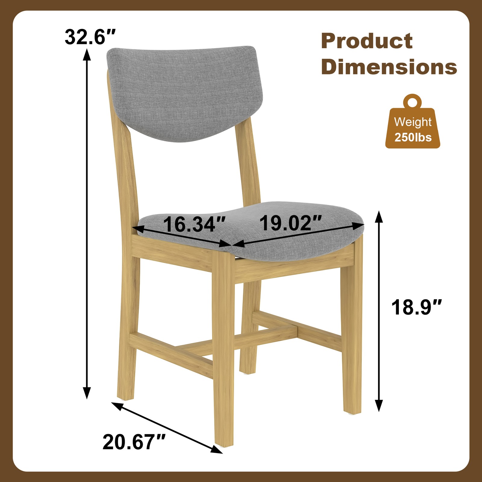 4-Piece Rustic Farmhouse Dining Chair - Solid Wood Frame with Gray Fabric Cush