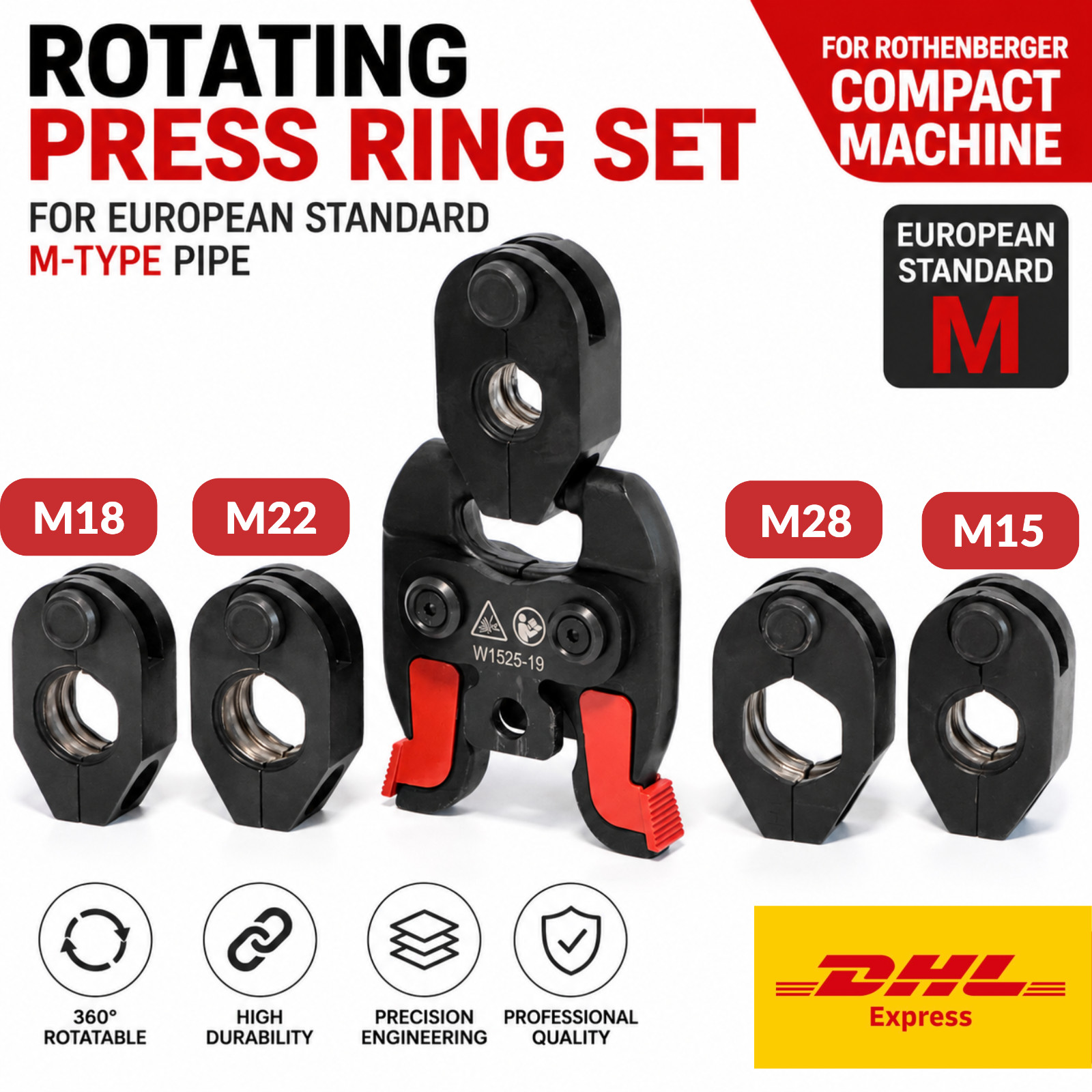 360° Rotating M-Type Press Ring Set M15 M18 M22 M28 For Rothenberger Compact